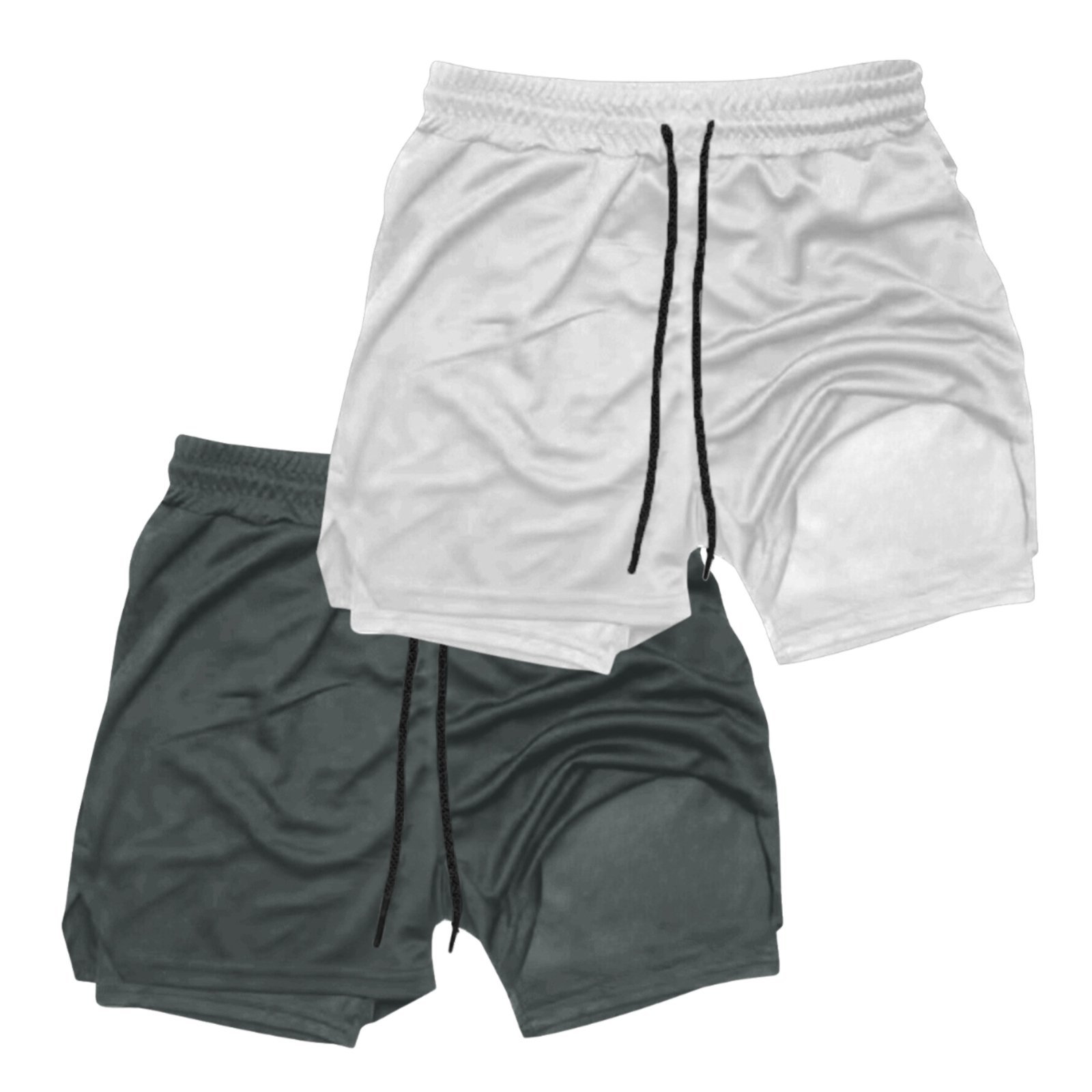 Kit 2 Shorts Treino Dry Térmico 2 em 1 com Bolso para Cel. e Porta-Toalha Calção Fitness Academia