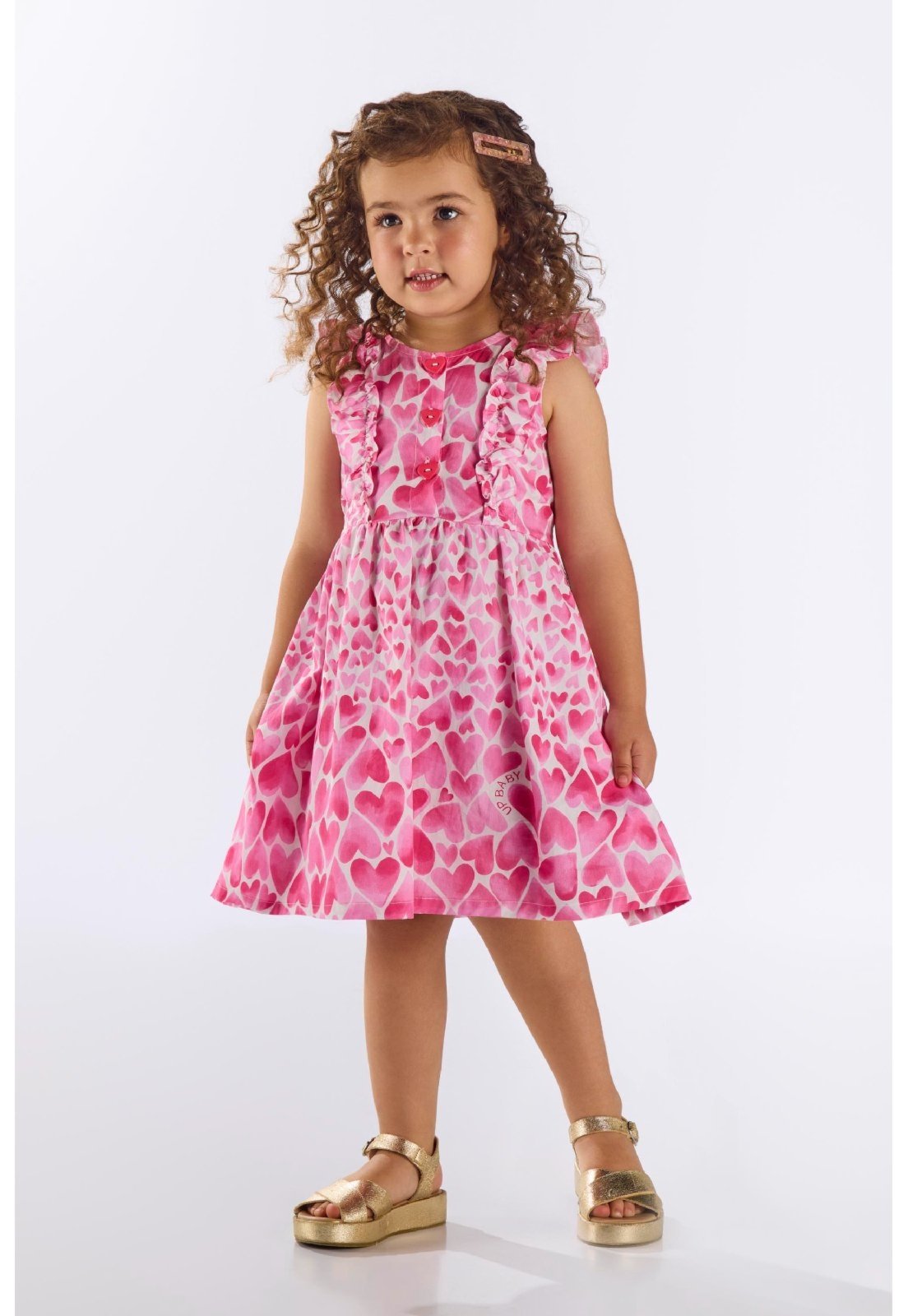 Vista 2 Infantil - Vestido Corações em Algodão Up Baby rosa Up Baby rosa