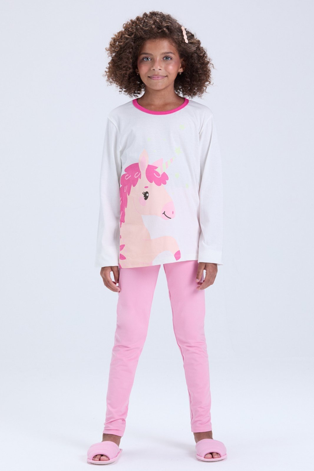 Vista 2 Pijama Feminino Inverno Unicórnio Brilha no Escuro VIDA COSTEIRA rosa VIDA COSTEIRA rosa