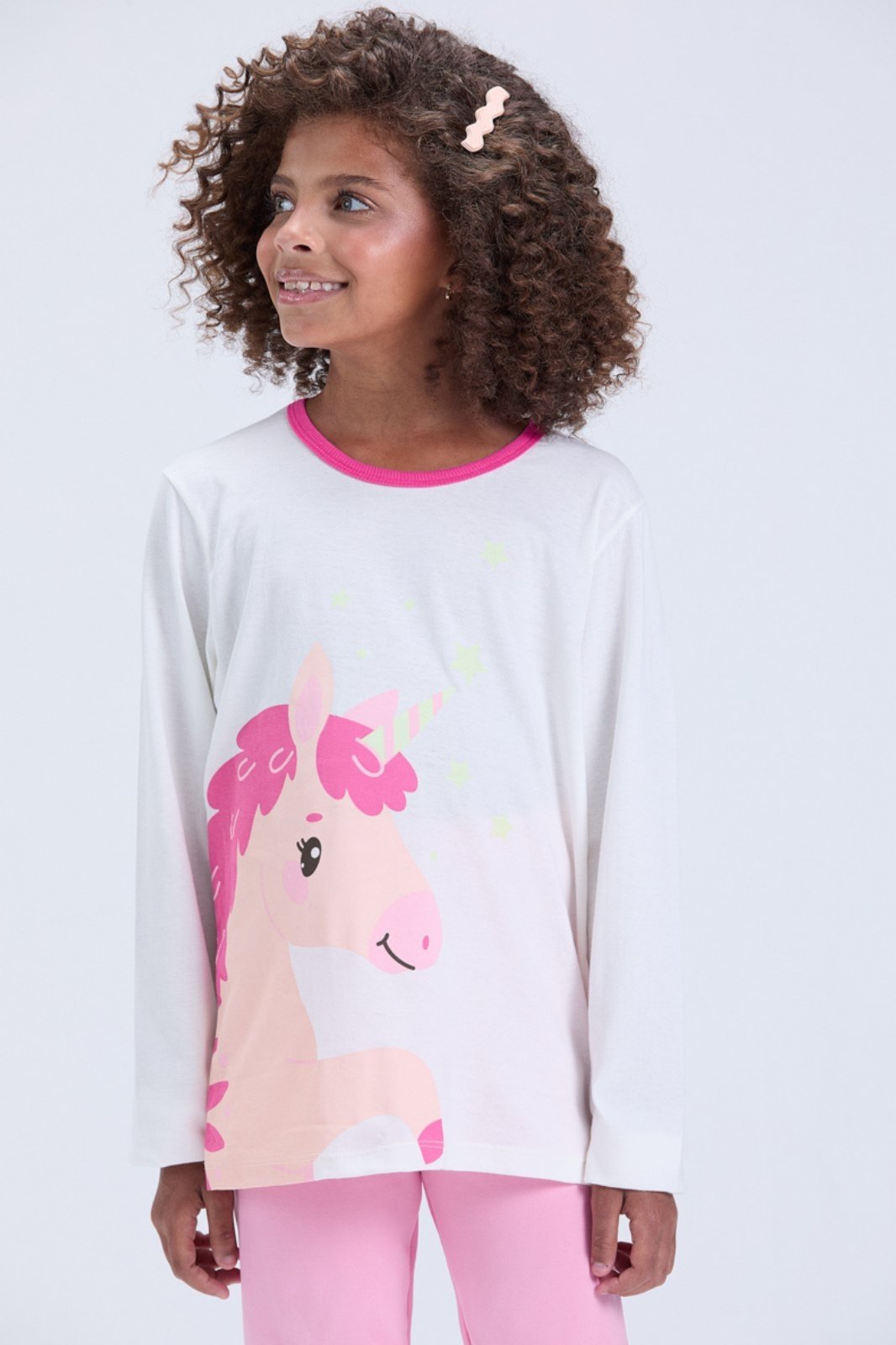 Vista 3 Pijama Feminino Inverno Unicórnio Brilha no Escuro VIDA COSTEIRA rosa VIDA COSTEIRA rosa