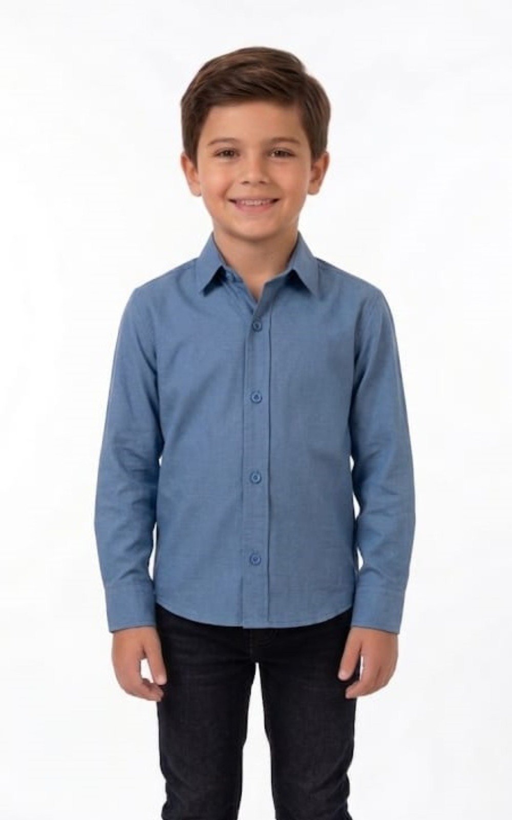 Infantil - Camisa Social Alfa Algodão/Poliéster Manga Longa Luxo Cinza