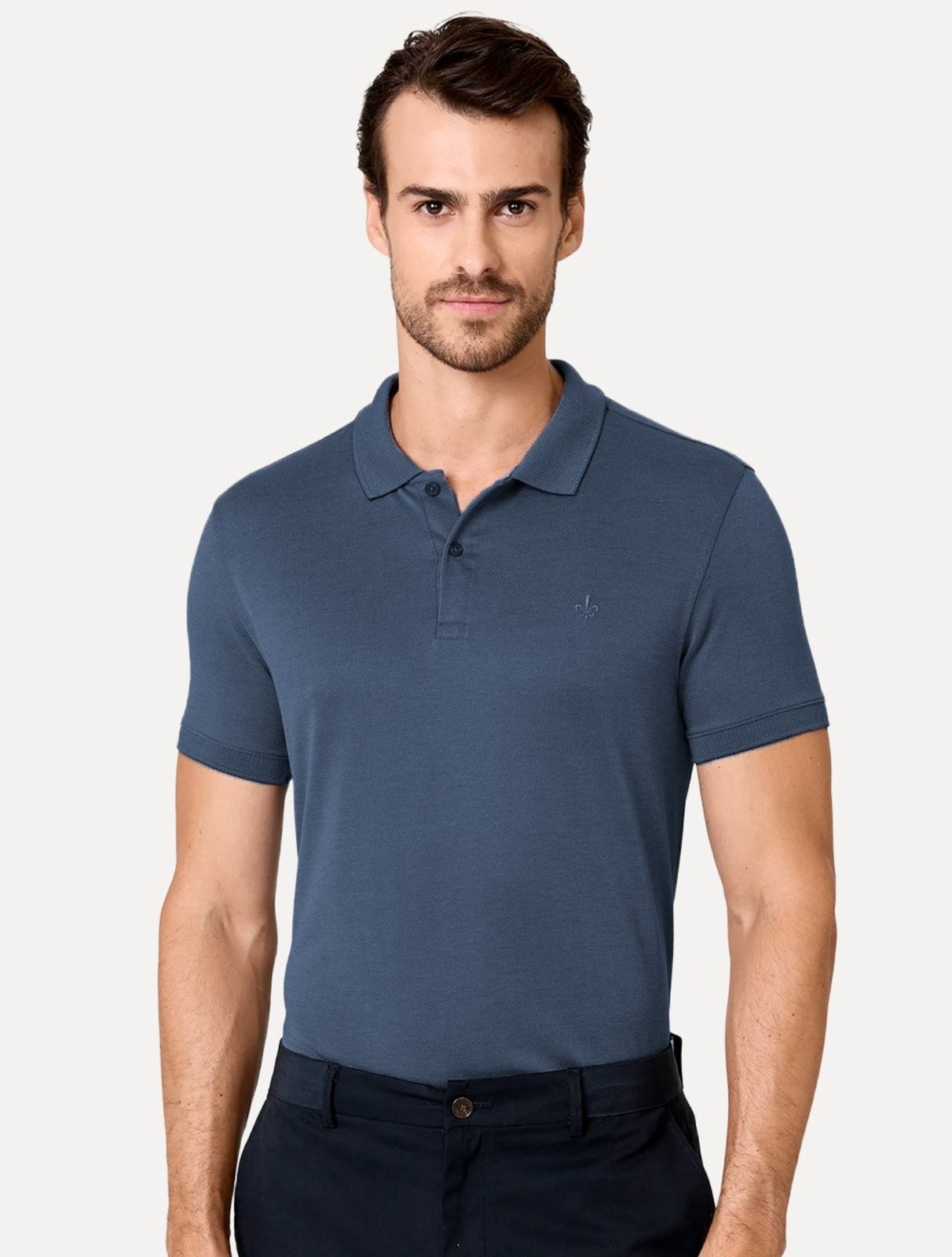 Polo Dudalina Masculina Malha Gola Friso Binada Azul Escuro