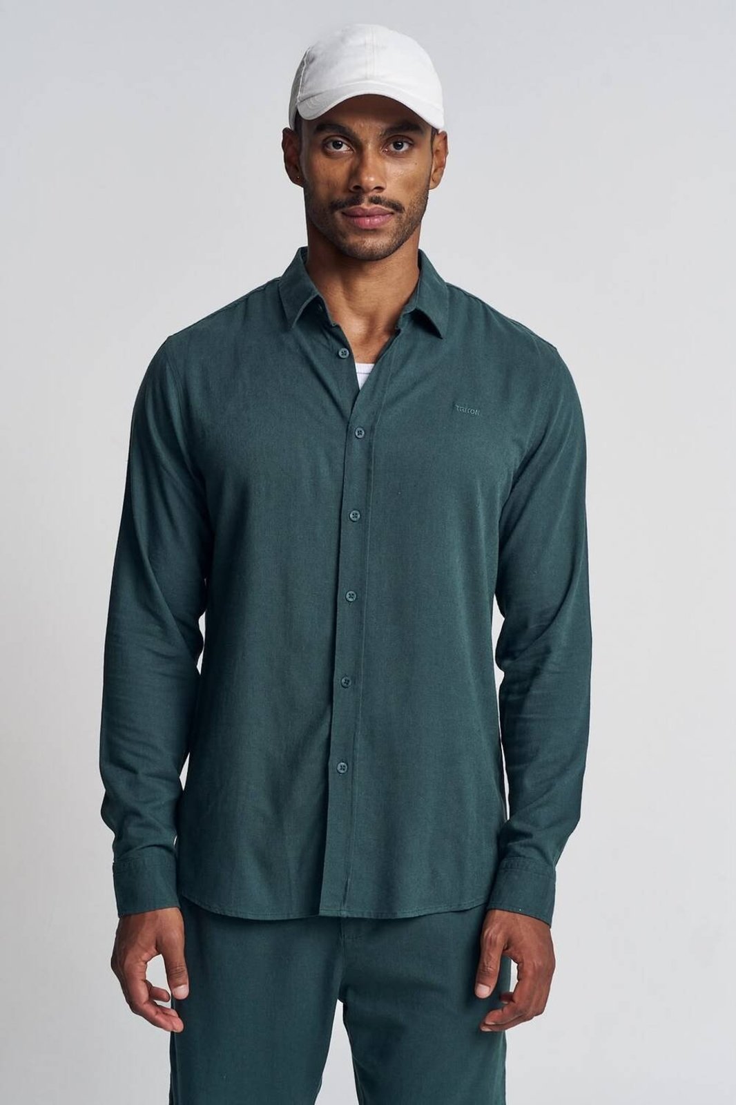 Camisa Masculina com Linho - Casual Triton Verde Albero