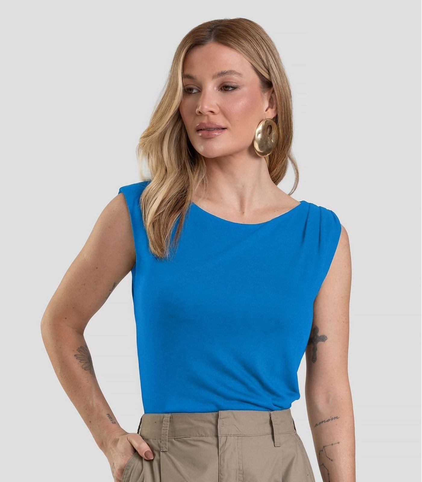 Regata Feminina em Visco Tricot Dianna Azul