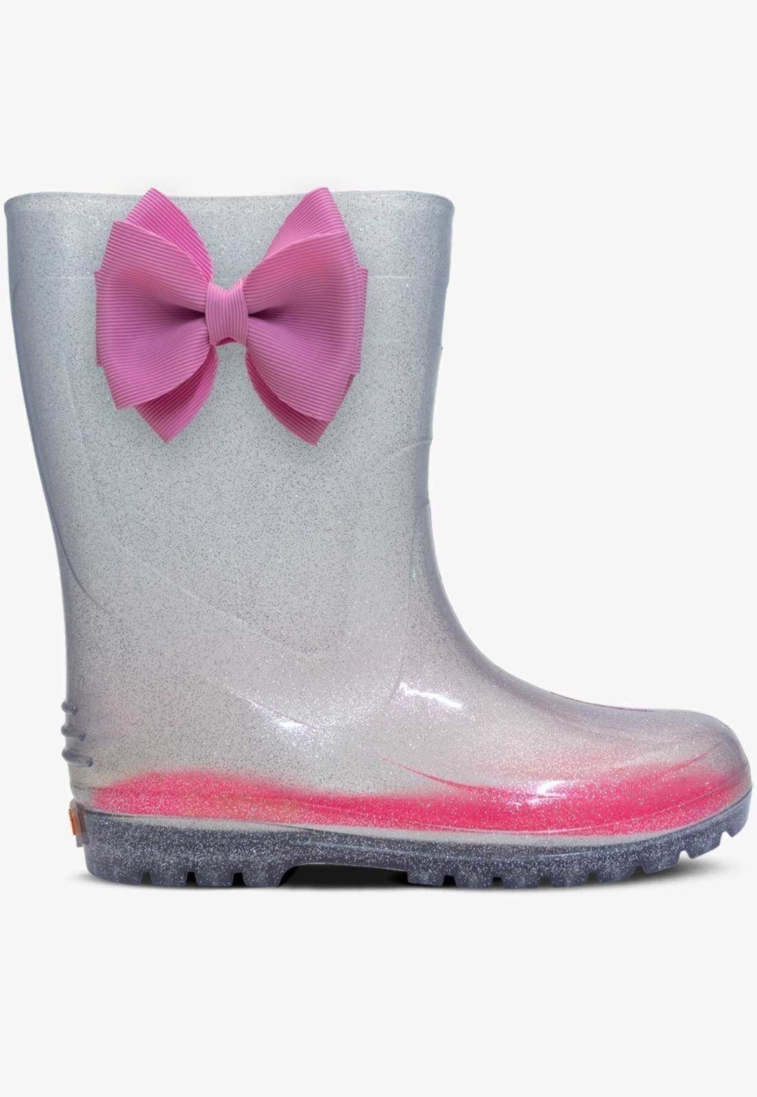 Vista 3 Infantil - Bota Galocha Feminina Pópidi Laço Glitter prata Pópidí prata