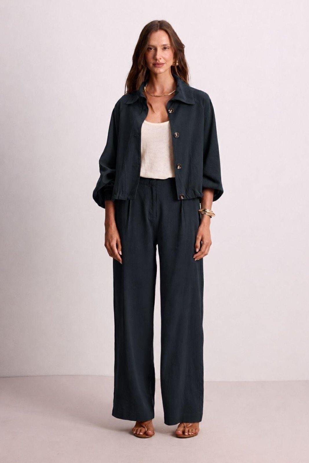 Calça Reta Com Bolso-Faca Carlota Costa Azul