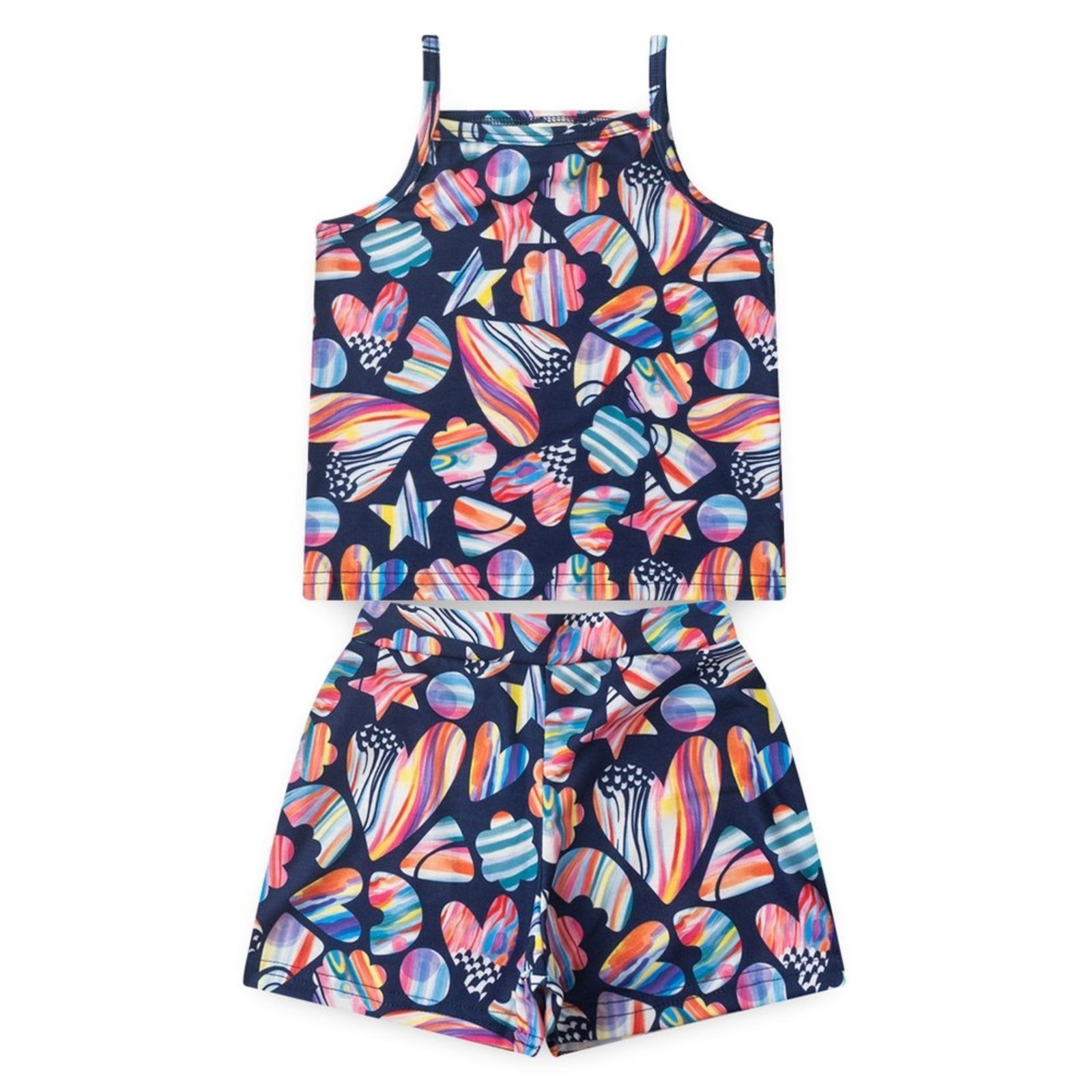 Vista 3 Infantil - Conjunto Verão Menina Marinho Cropped Alcinha e Short Corações do Mar Molekada azul Molekada azul
