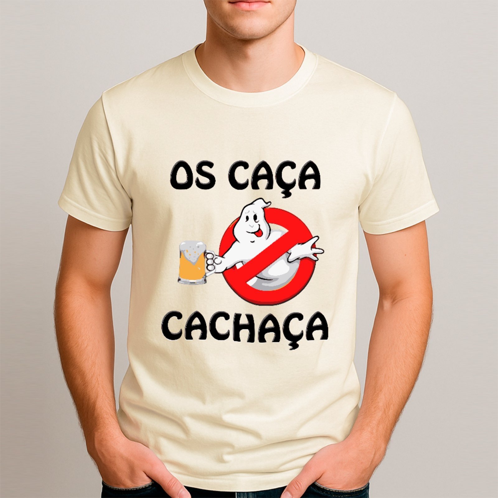 Vista 2 Camiseta Ousy Básica Os Caça Cachaça Humor Álcool Carnaval Meme Unissex Off White off-white white ousy off-white white