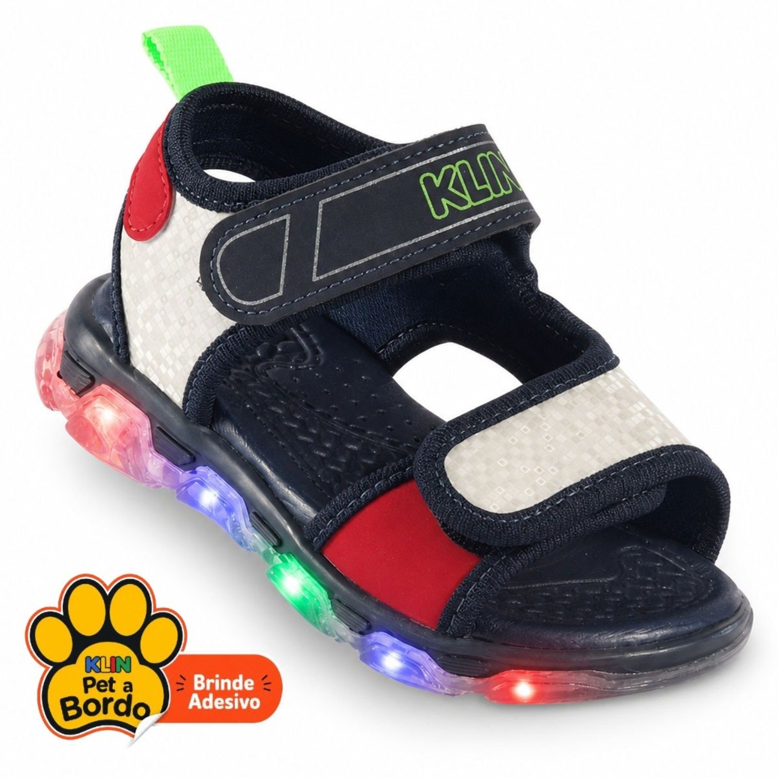 Infantil - Sandália Papete Masculina Klin Light com LED Colorido