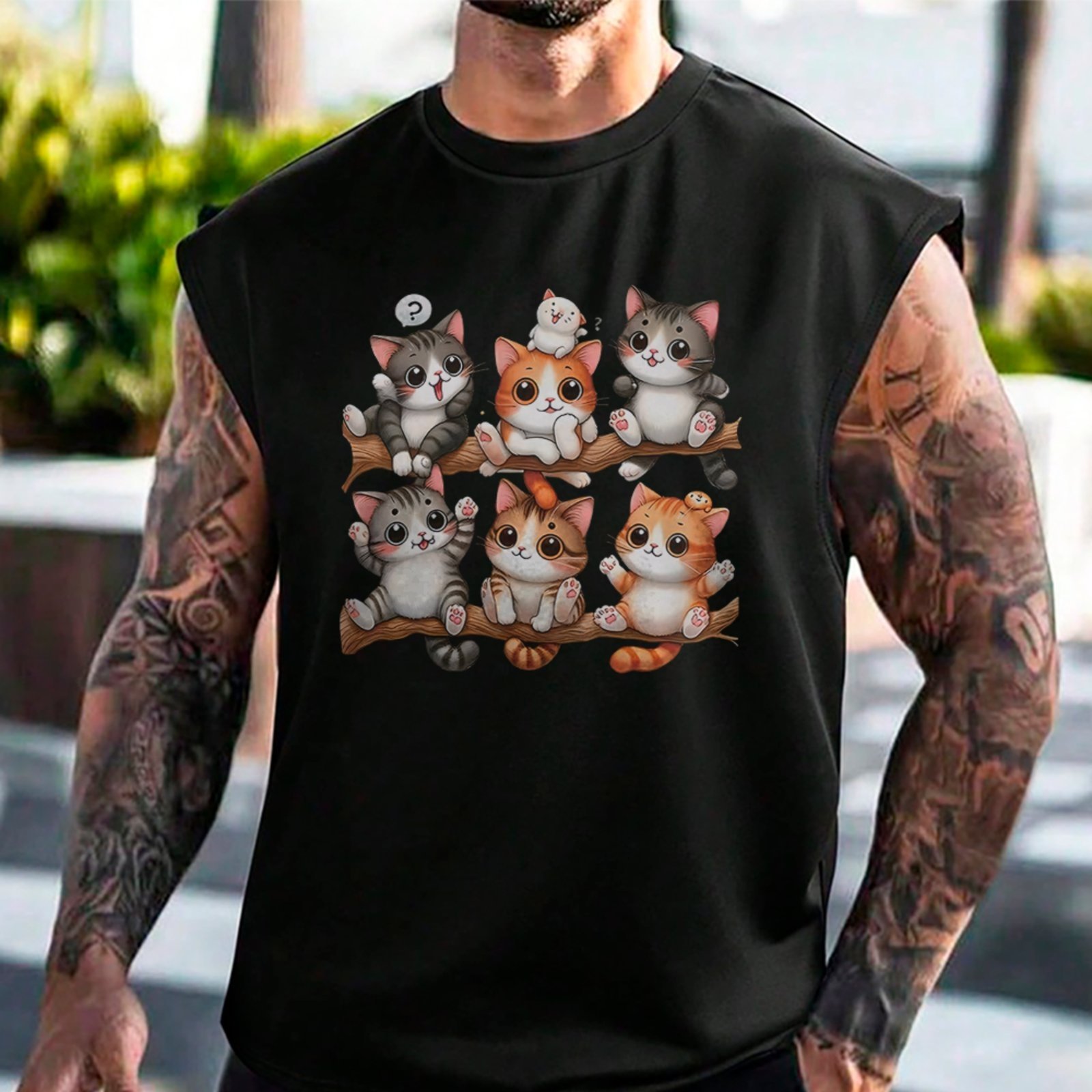 Camiseta Regata Machão Cat Lovers Gatinhos Preto