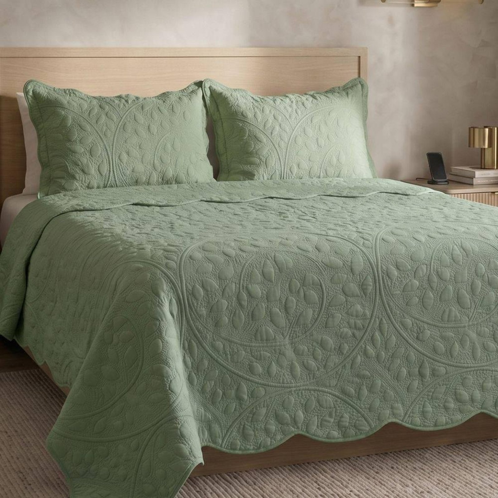 Cobre Leito King Vintage Micropercal 300 Fios 3 Peças - Verde- 100% Poliéster
