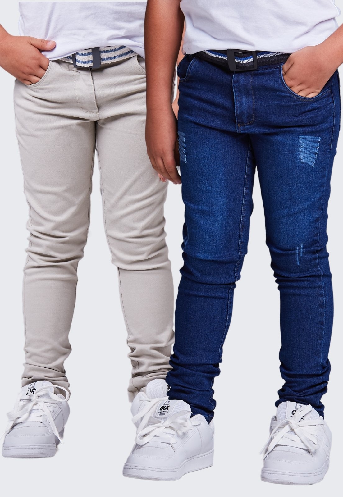 Infantil – Kit 2 Calça Skinny Jeans Daze Modas Bege e Jeans Escuro