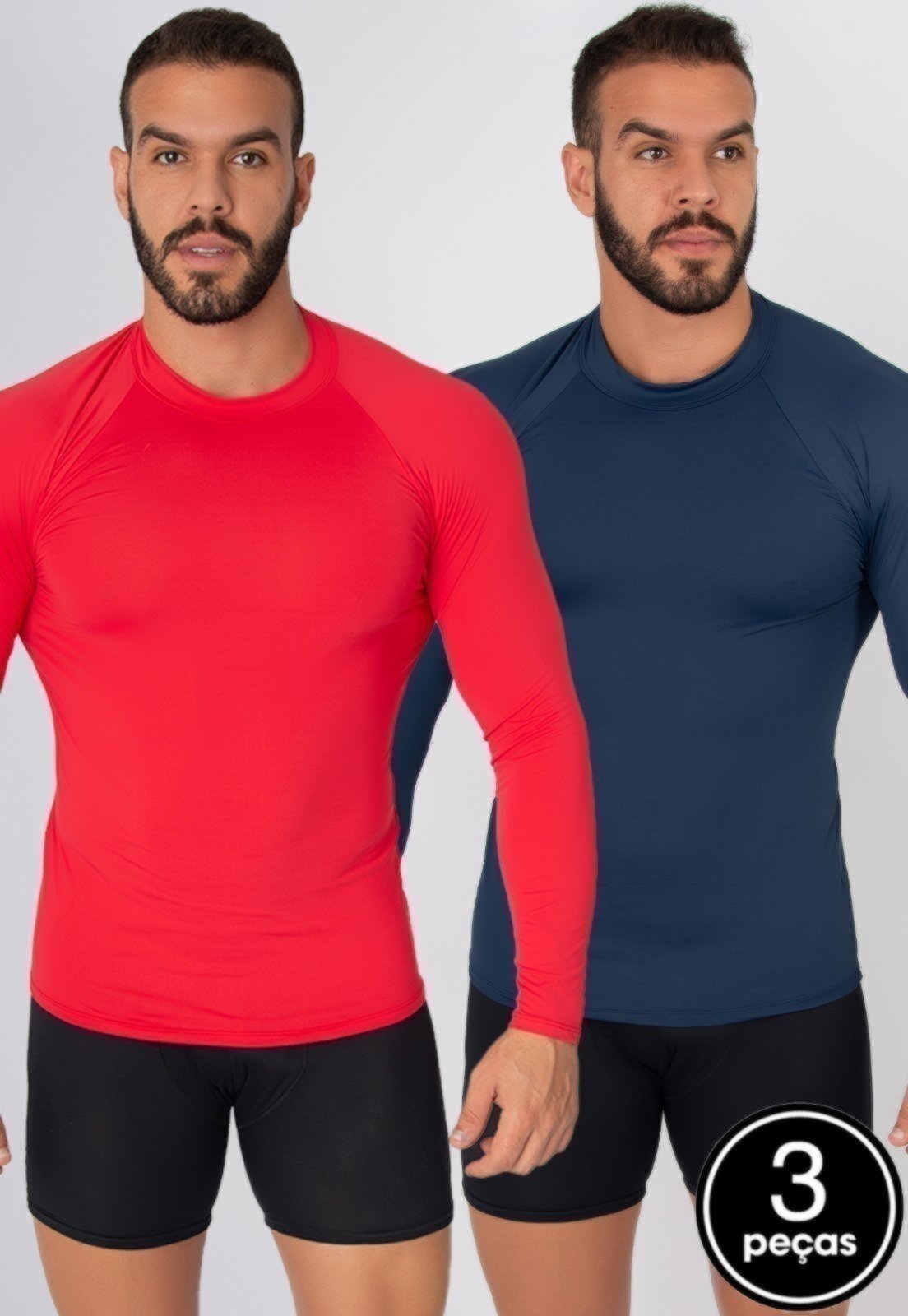 Kit 3 Camisa Masculina Serra e Mar Modas Térmica UV Segunda Pele Cores Variadas