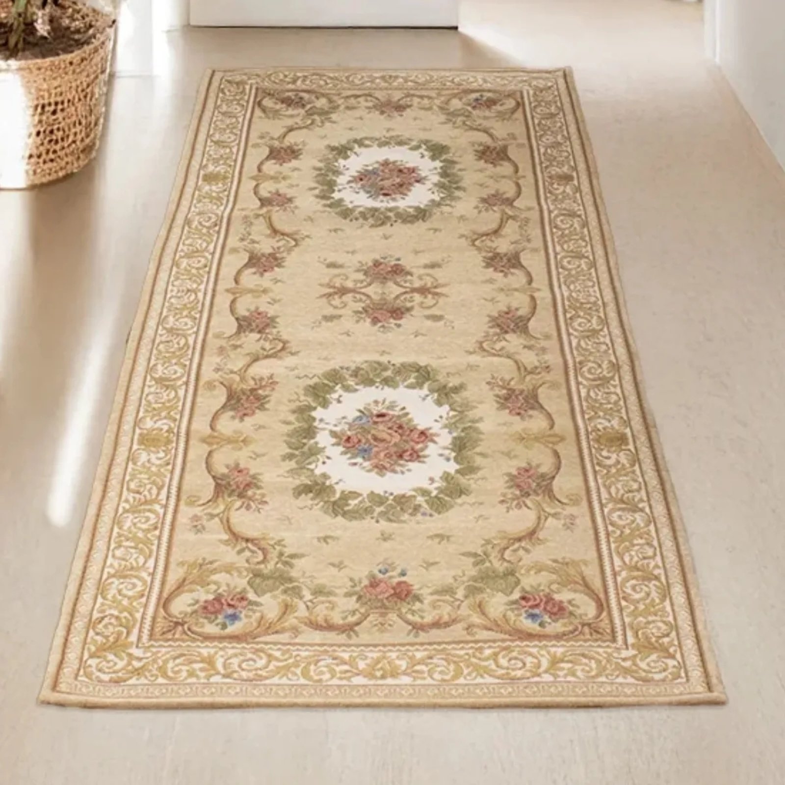 Tapete Passadeira 0,70×1,80 Antiderrapante Tulipa Bege