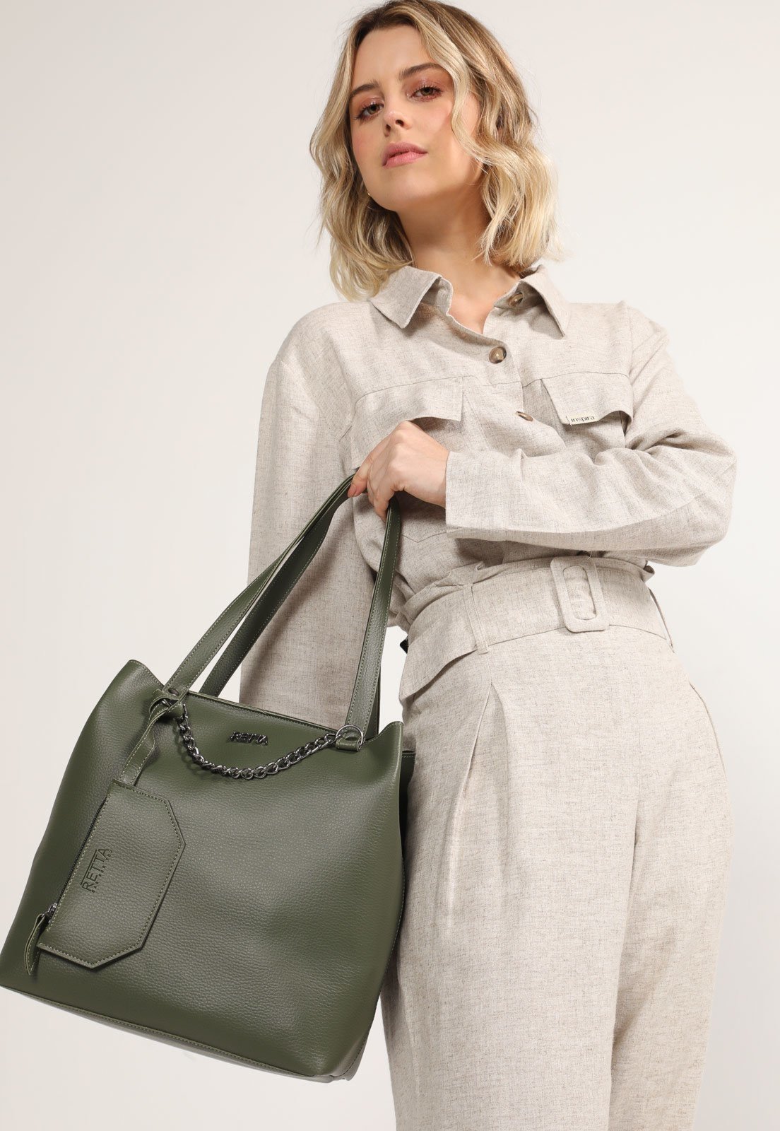Bolsa Feminina Retta Sacola Com Porta Óculos Verde Militar