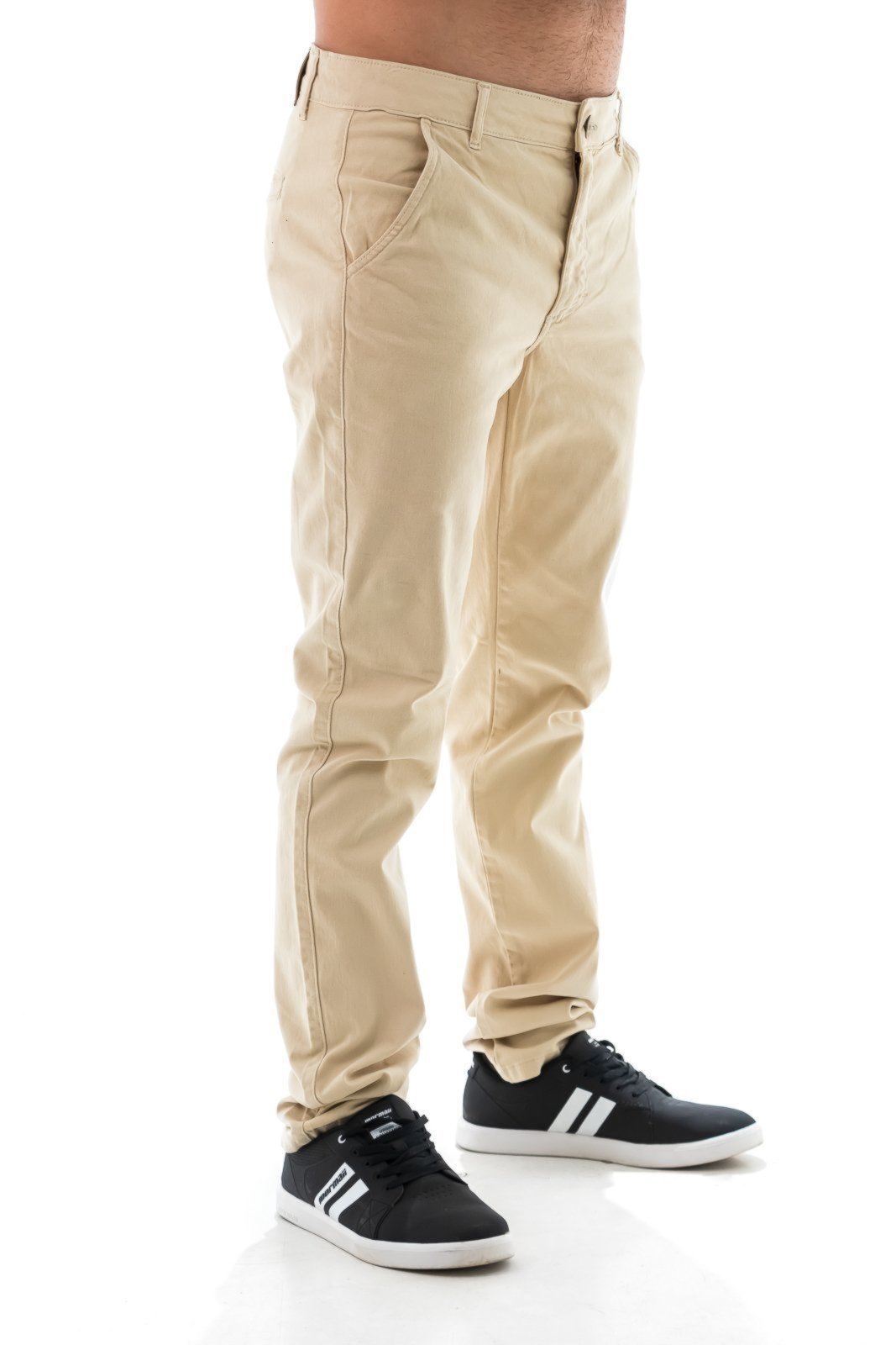Calça Sarja Masculina Arauto Slim Collor com Bolso Embutido Bege