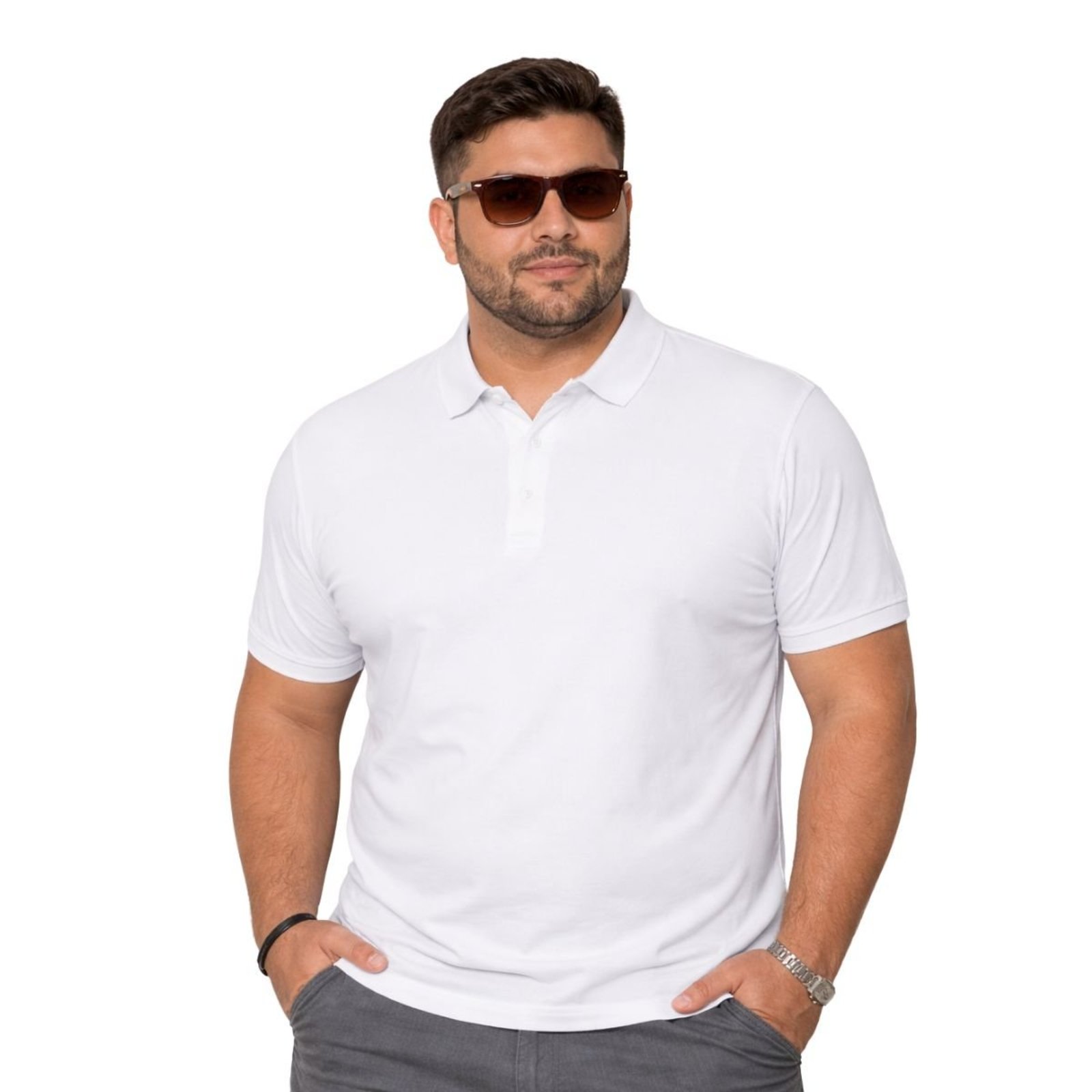 Camisa Polo Masculina Poliamida Elastano Premium Branco