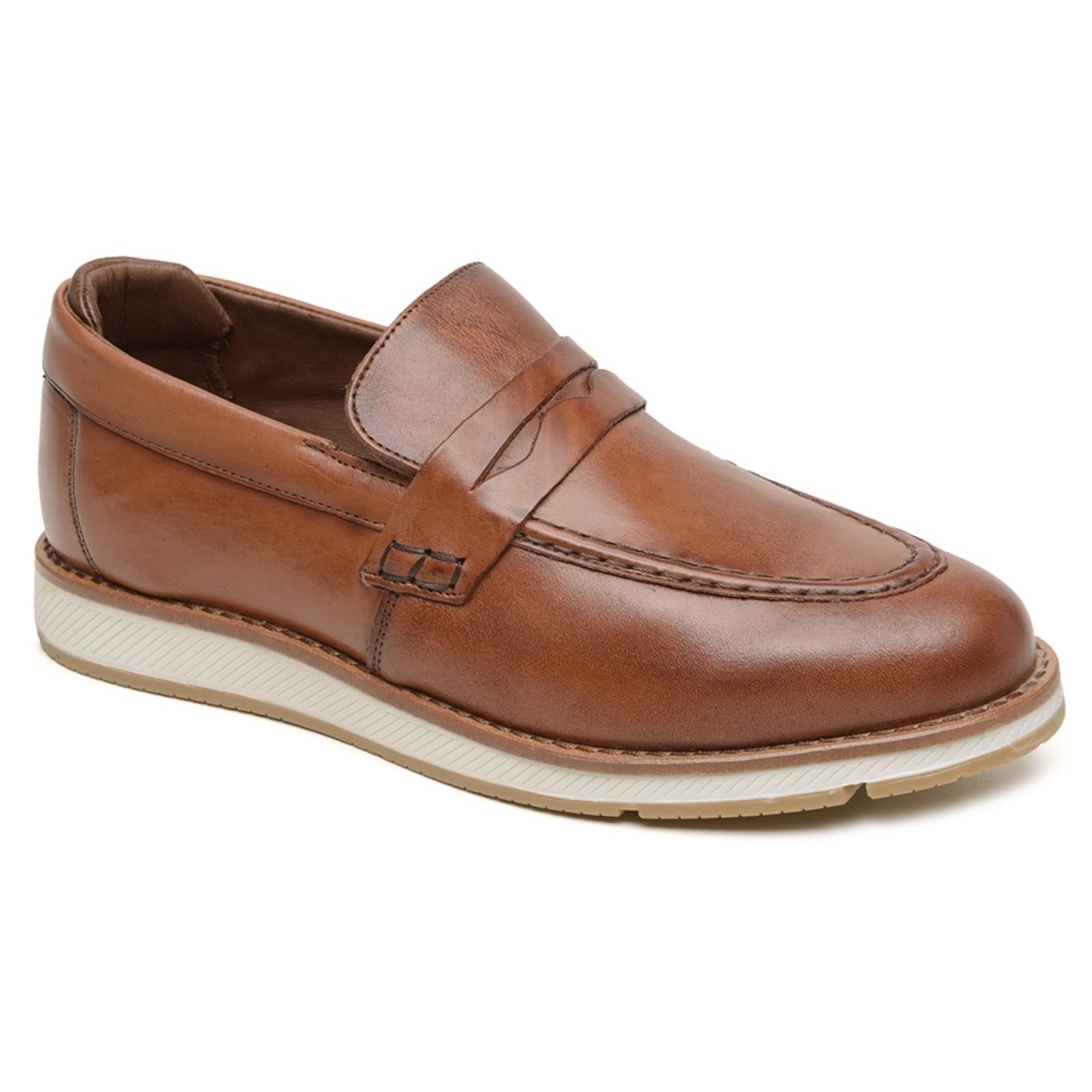 Mocassim Loafer Couro Masculino Conforto Calcanheira Espumada Caramelo