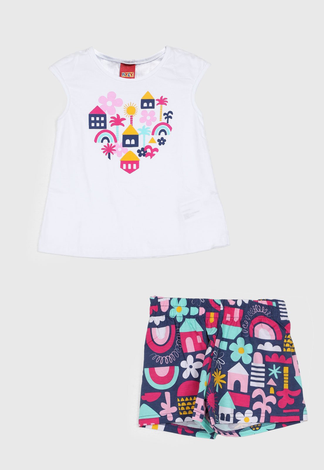 Infantil - Conjunto Curto Kyly Estampa Coração Azul
