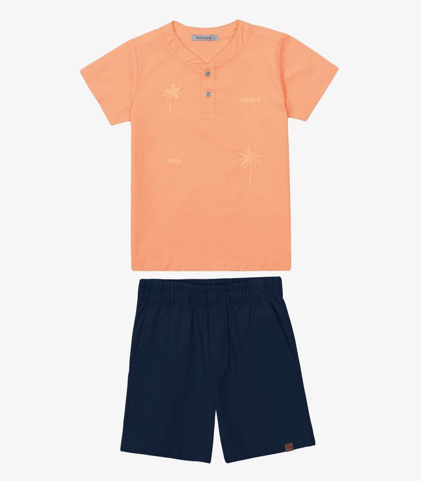 Infantil - Conjunto Verão Menino Camisa E Bermuda Trick Nick Laranja