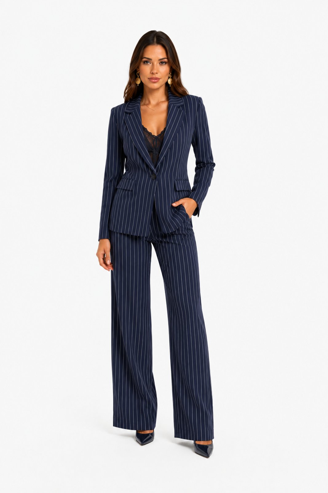 Conjunto Social D Bell Outlet Fashion Alfaiataria Azul