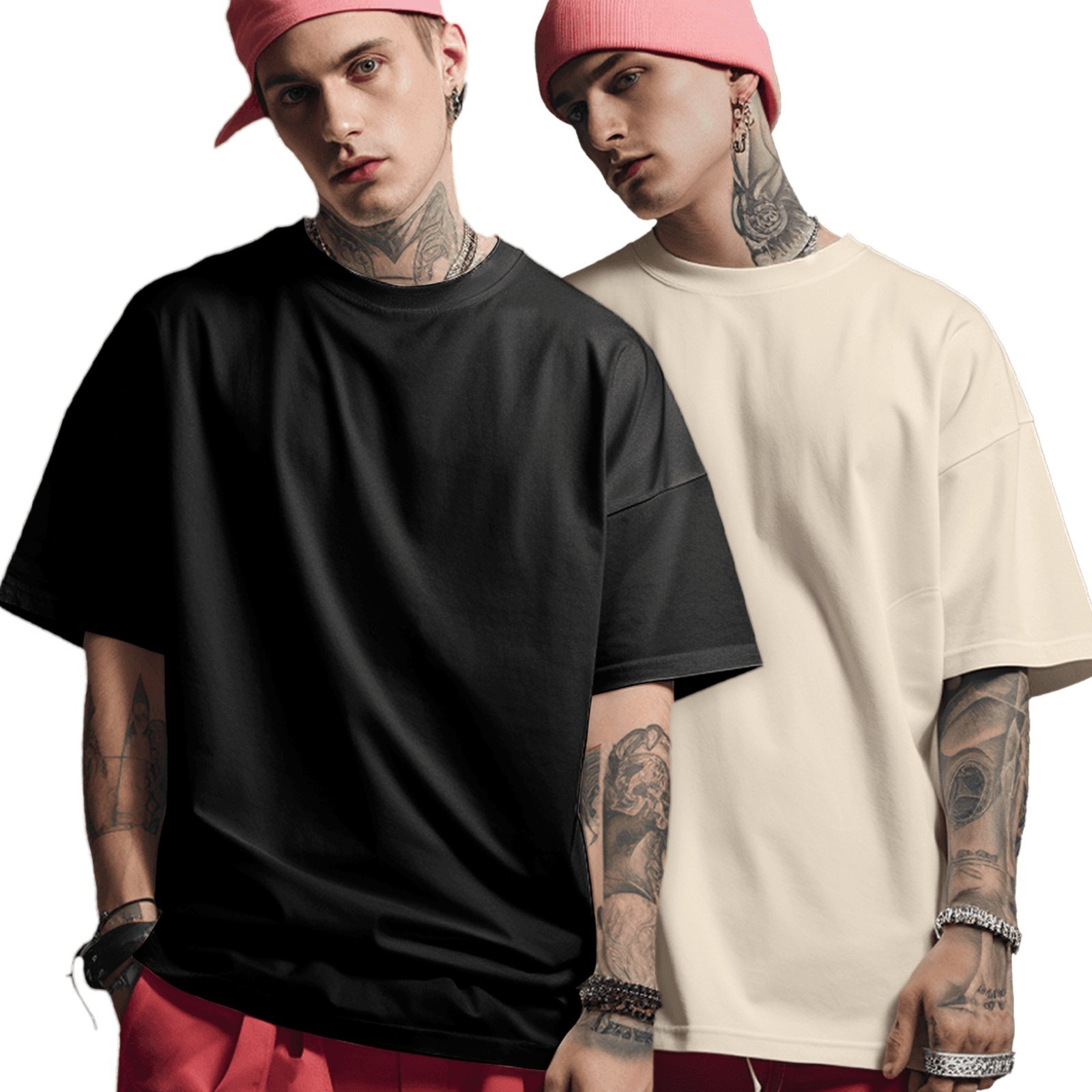 Kit 2 Camisetas Oversized Basica Streetwear Masculina Larga 100% Algodão 30.1 – Preto + Branco