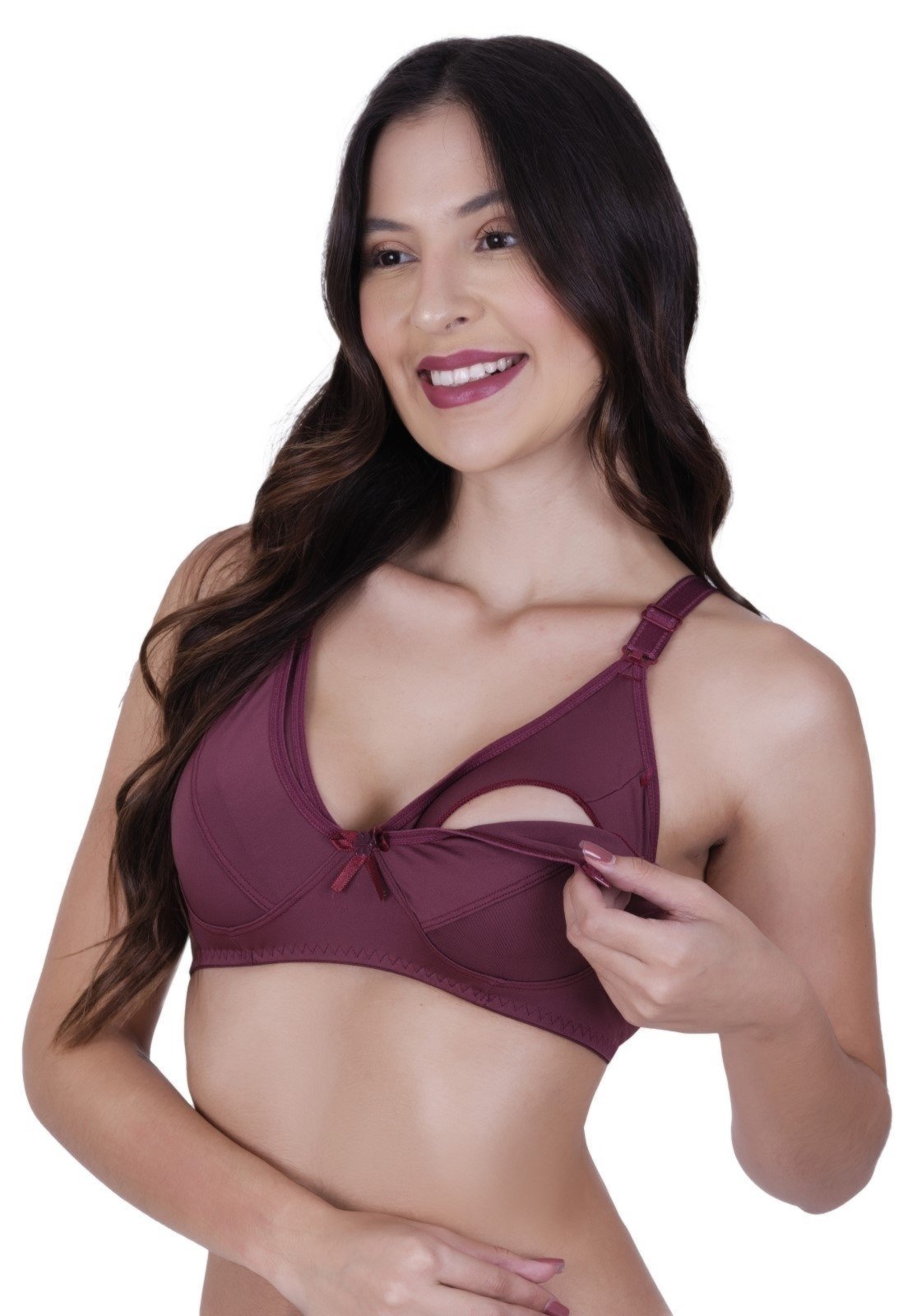 Sutia Amamentacao Liso Sem Bojo com Abertura Adulto Feminino Terra e Mar AMAMENTAÇAOLISO Vinho