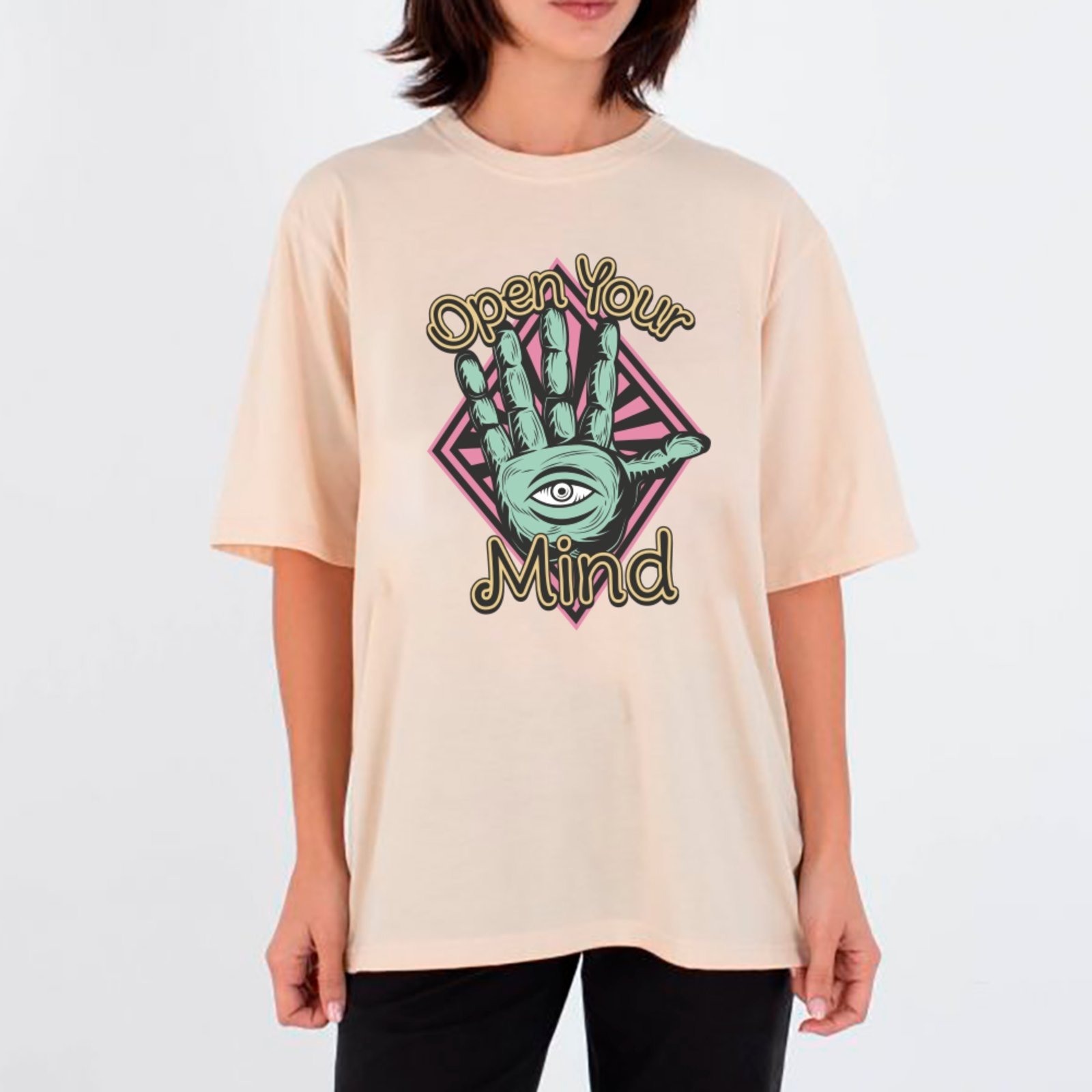 Camiseta Ousy Open Your Mind Oversized Unissex Off White