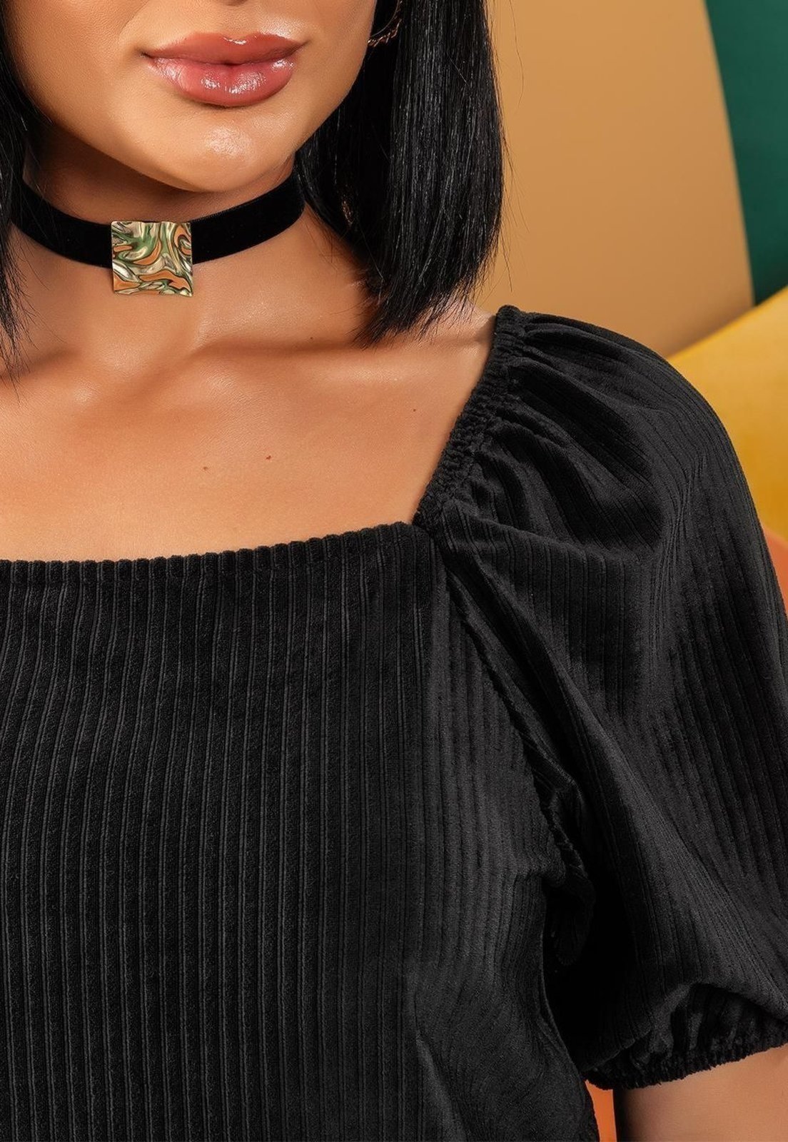 Vista 3 Blusa Em Veludo Cotelê preto preto