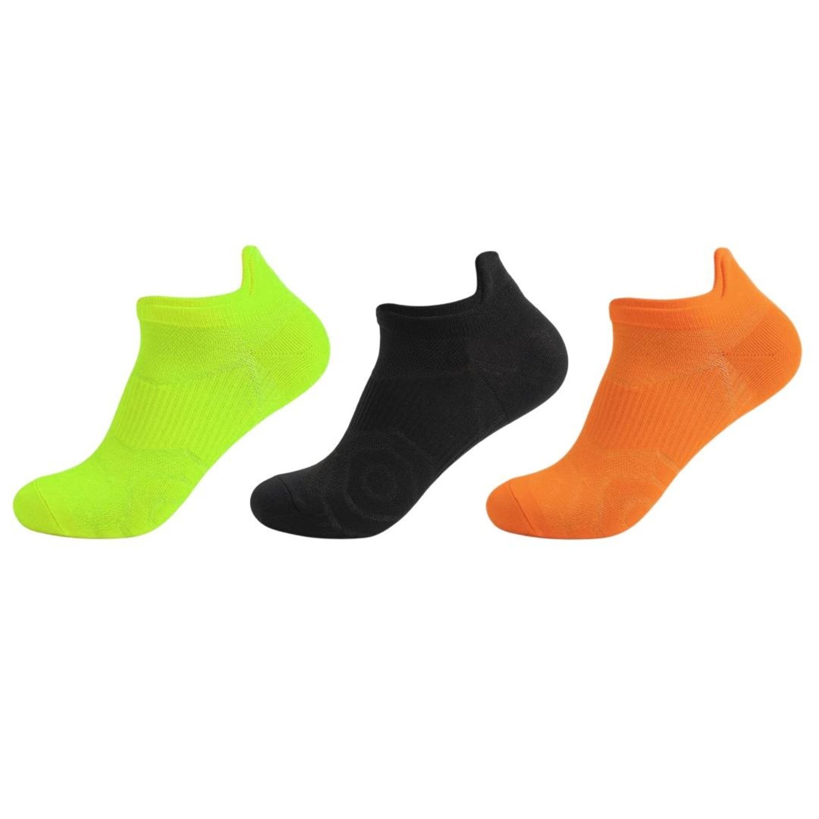 Vista 2 Kit 3 Meias Profissional Neon Esportiva Corrida Academia Caminhada Fitness Cano Invisível Respirável QLC SPORT azul/branco/laranja/pink/preto/verde neon