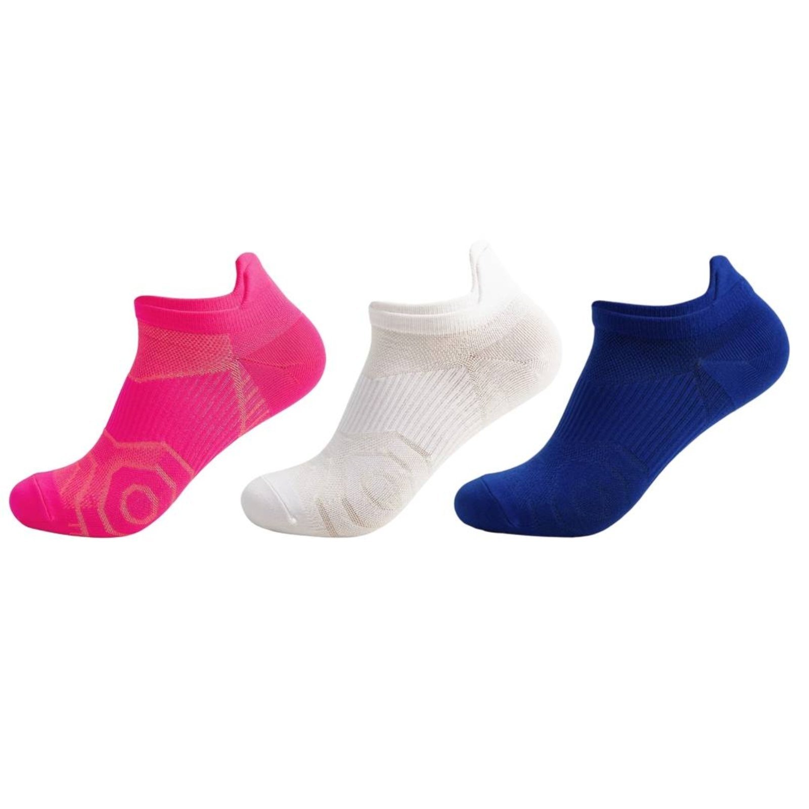 Vista 3 Kit 3 Meias Profissional Neon Esportiva Corrida Academia Caminhada Fitness Cano Invisível Respirável QLC SPORT azul/branco/laranja/pink/preto/verde neon