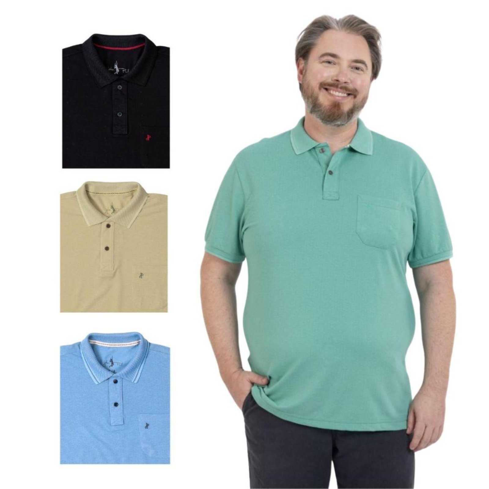 Kit 4 Camisa Polo Masculina Plus Size Pique com Bolso Casual