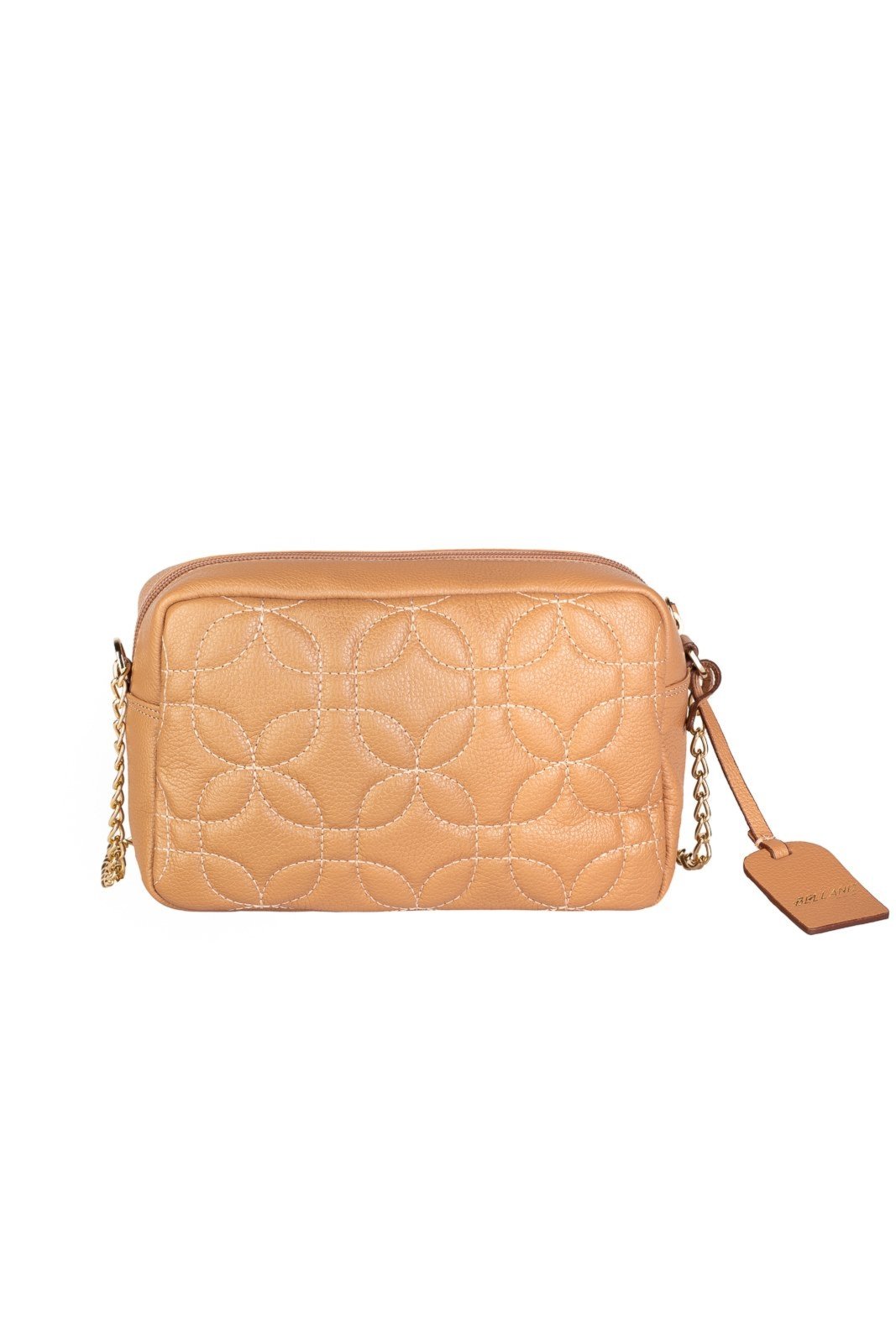 Bolsa transversal de couro matelassê com corrente Mirella – Bege