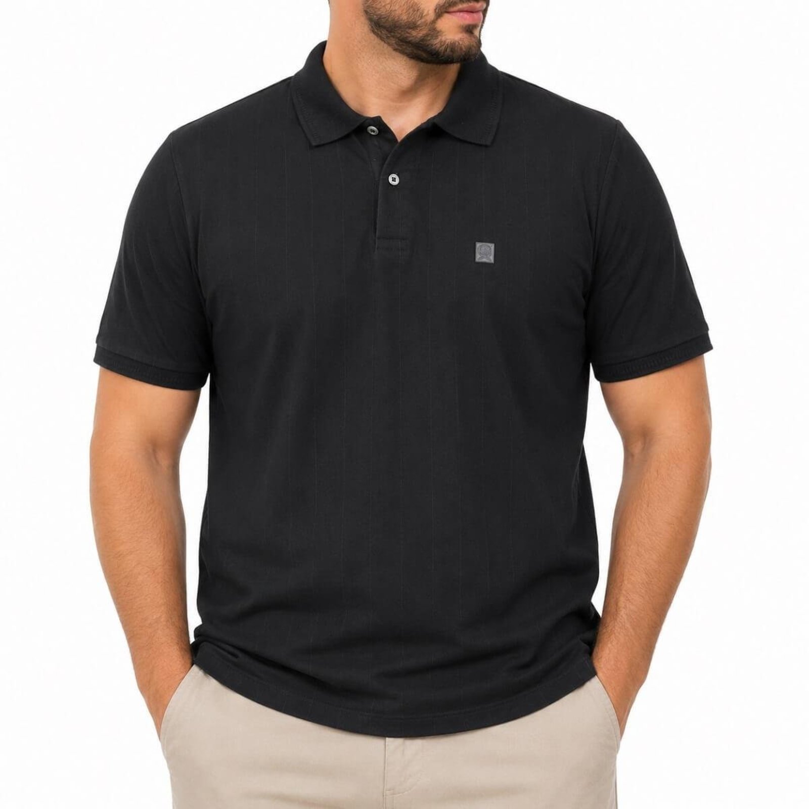 Camisa Polo Slim Manga Curta Masculina Ogochi 007494021 Preto