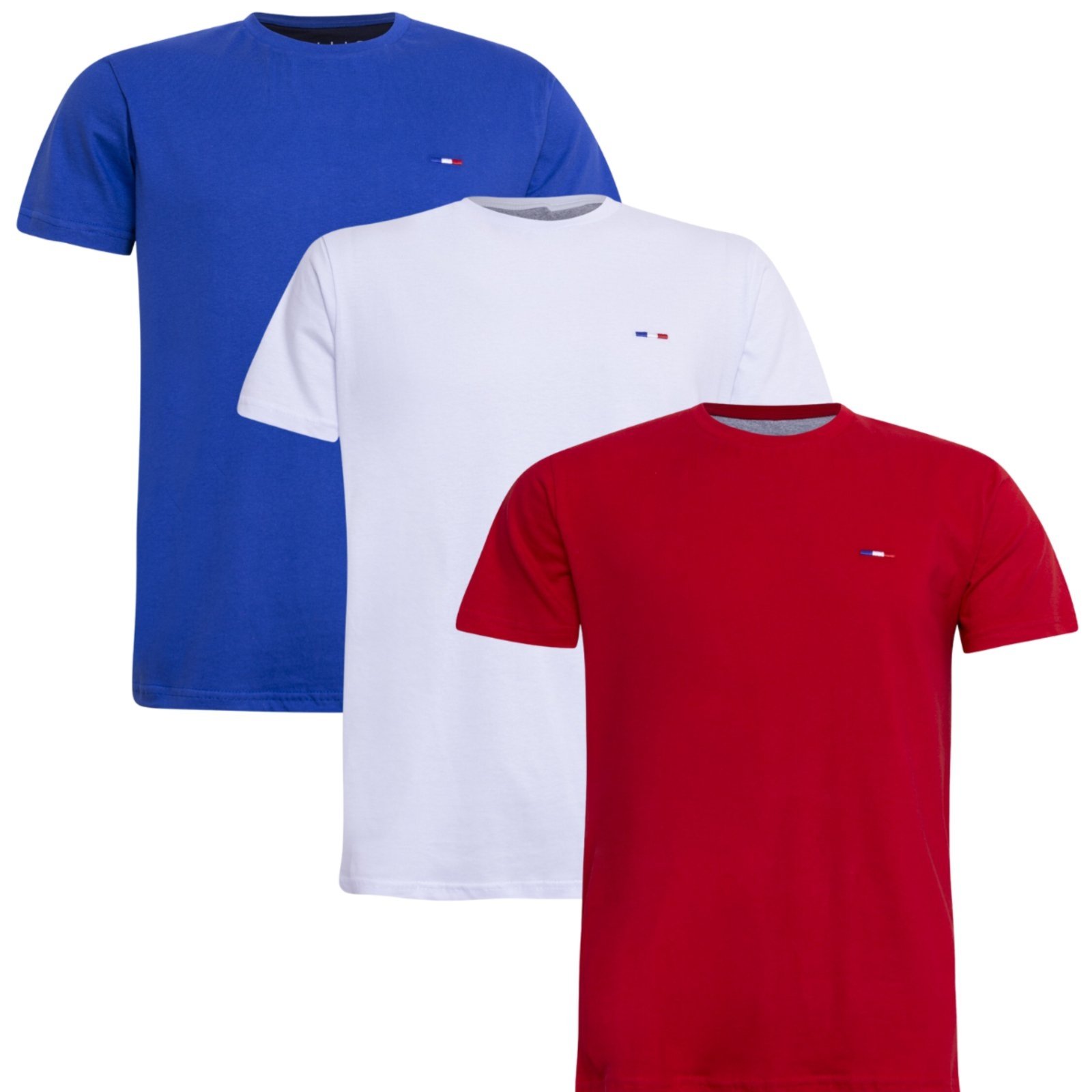 Kit 3 Peças Camisetas Básicas Masculina FMF Royal Branco Vermelho em Algodão Premium no Estilo Tommy Bordado França