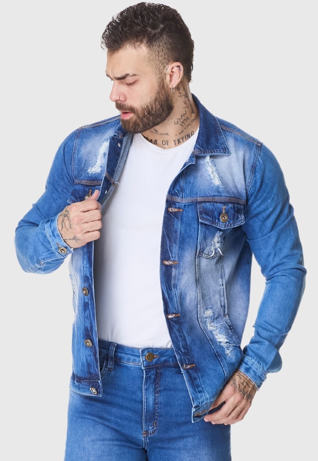 Jaqueta Masculina HNO Jeans Premium Destroyed Azul