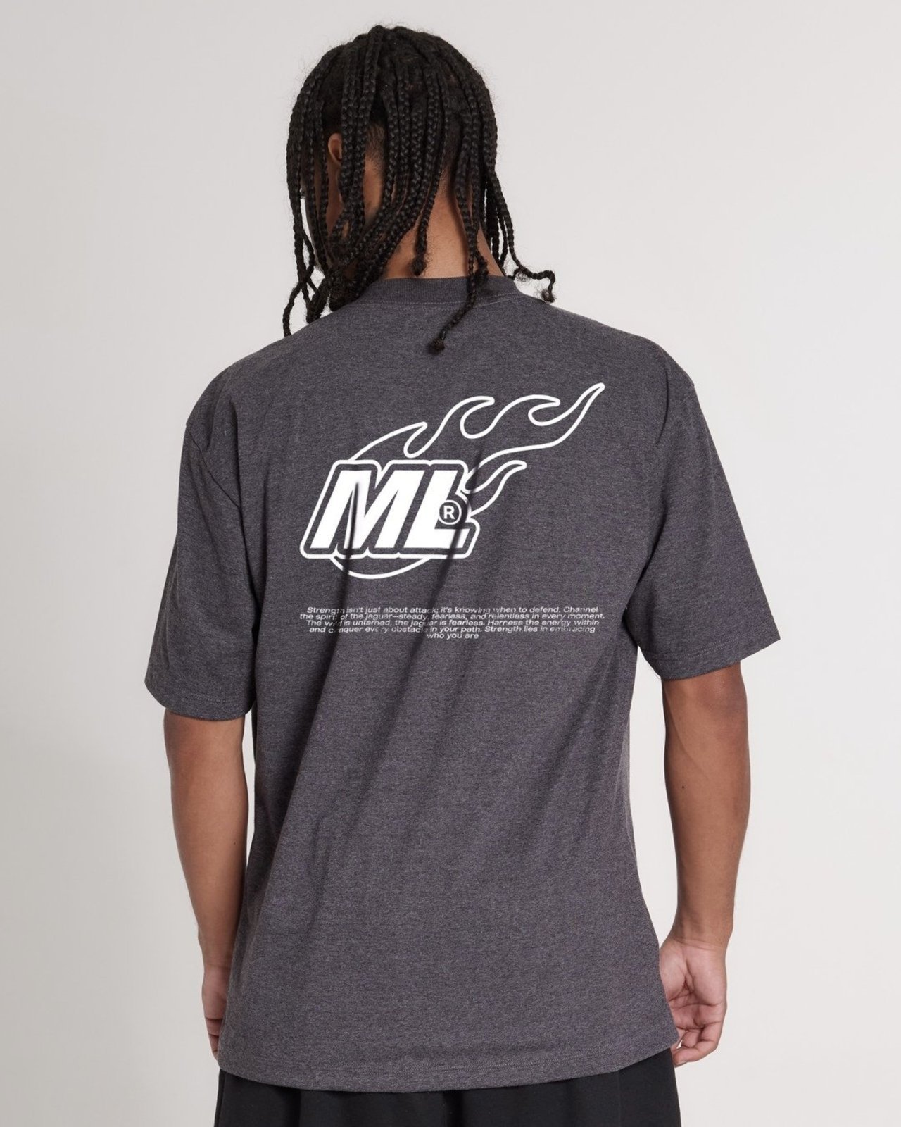 Camiseta Oversized Estampada Fuego - Cinza Mescla