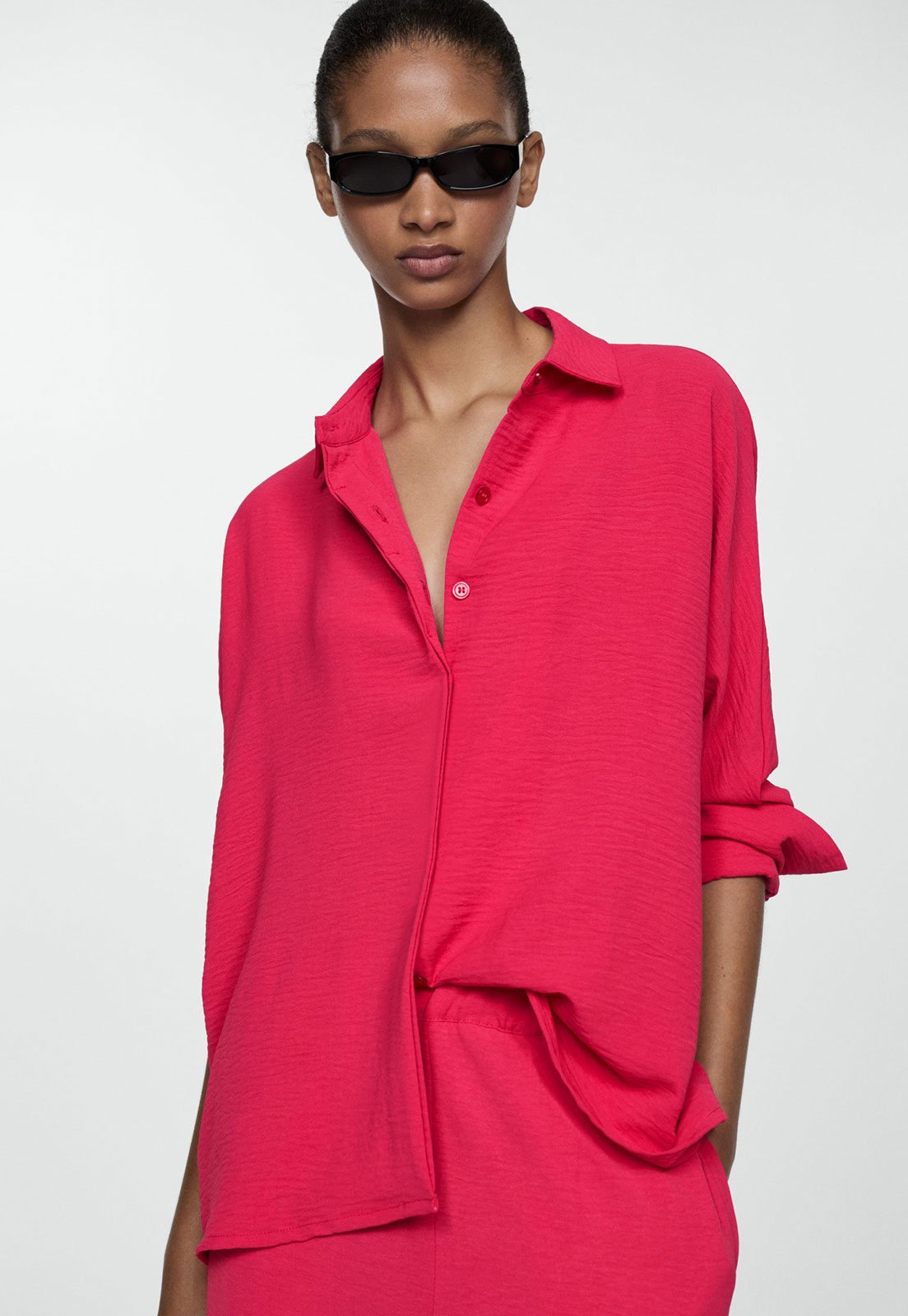 Camisa Mango Reta Texturizada Rosa