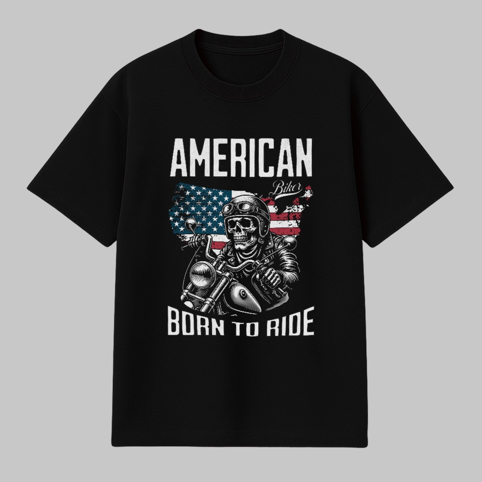 Camiseta Básica American Born To Ride Estilo Biker Unissex Preto