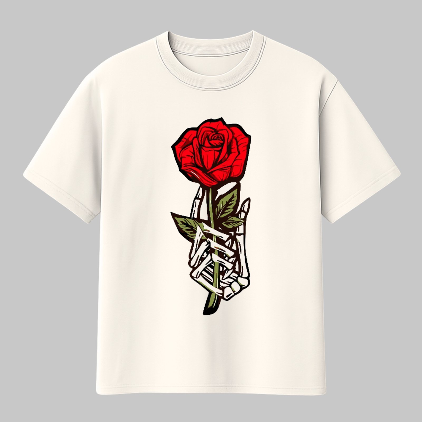 Camiseta Básica Red Rose Skeleton Hand Dark Aesthetic Style Off White