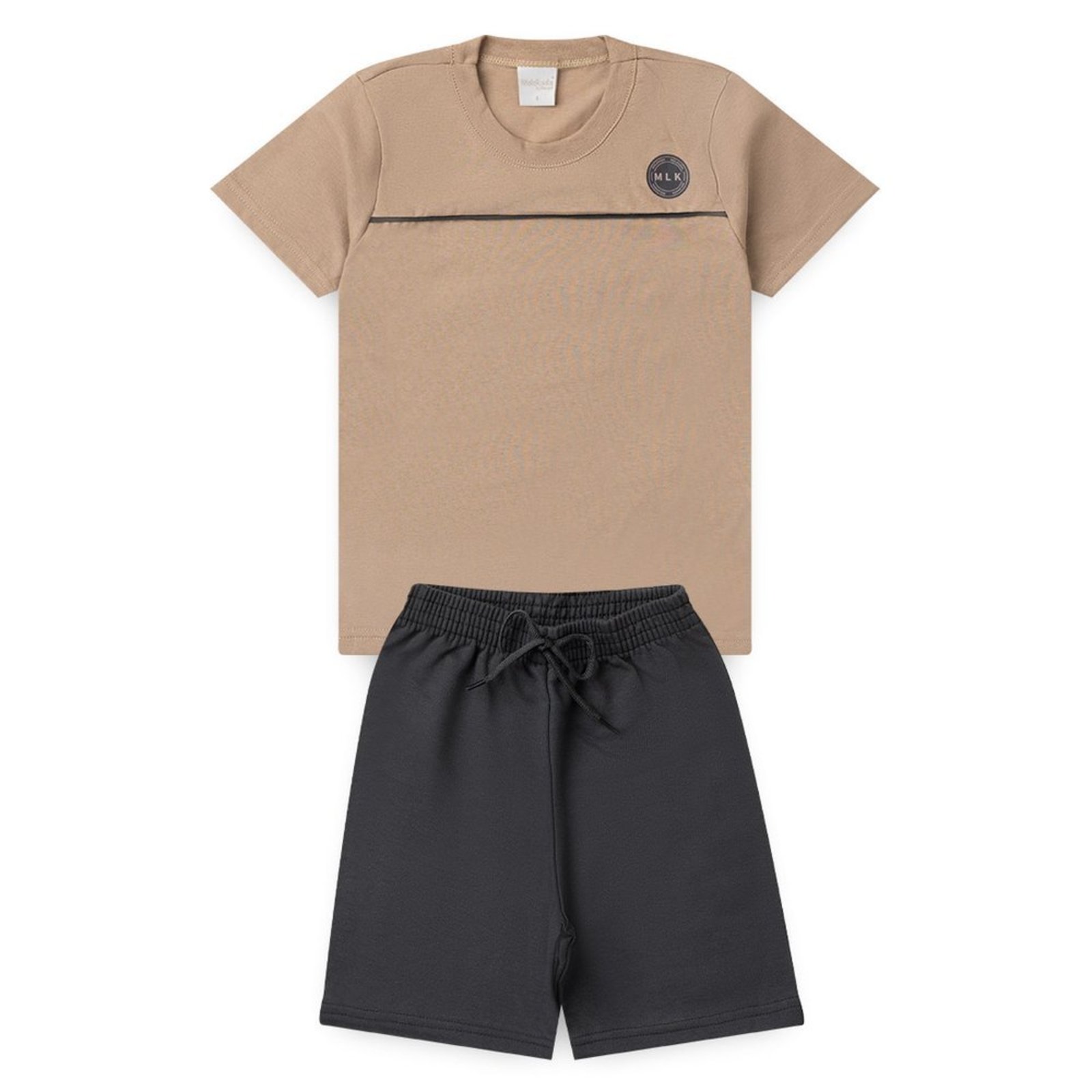 Infantil - Conjunto Verão Menino Bege Camiseta com Recorte e Bermuda Básica MLK