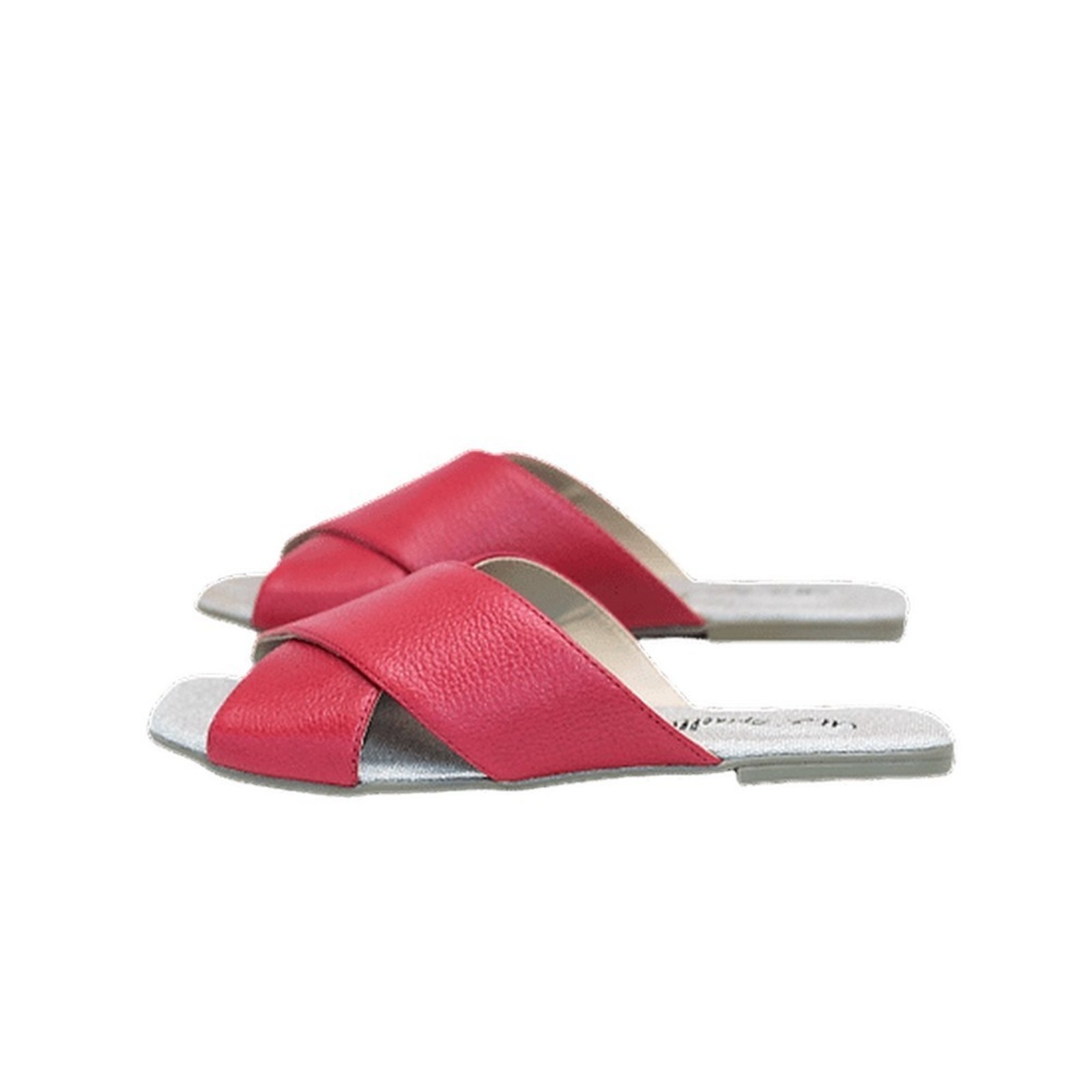 Chinelo Rasteirinha Tiras em Couro Vermelho