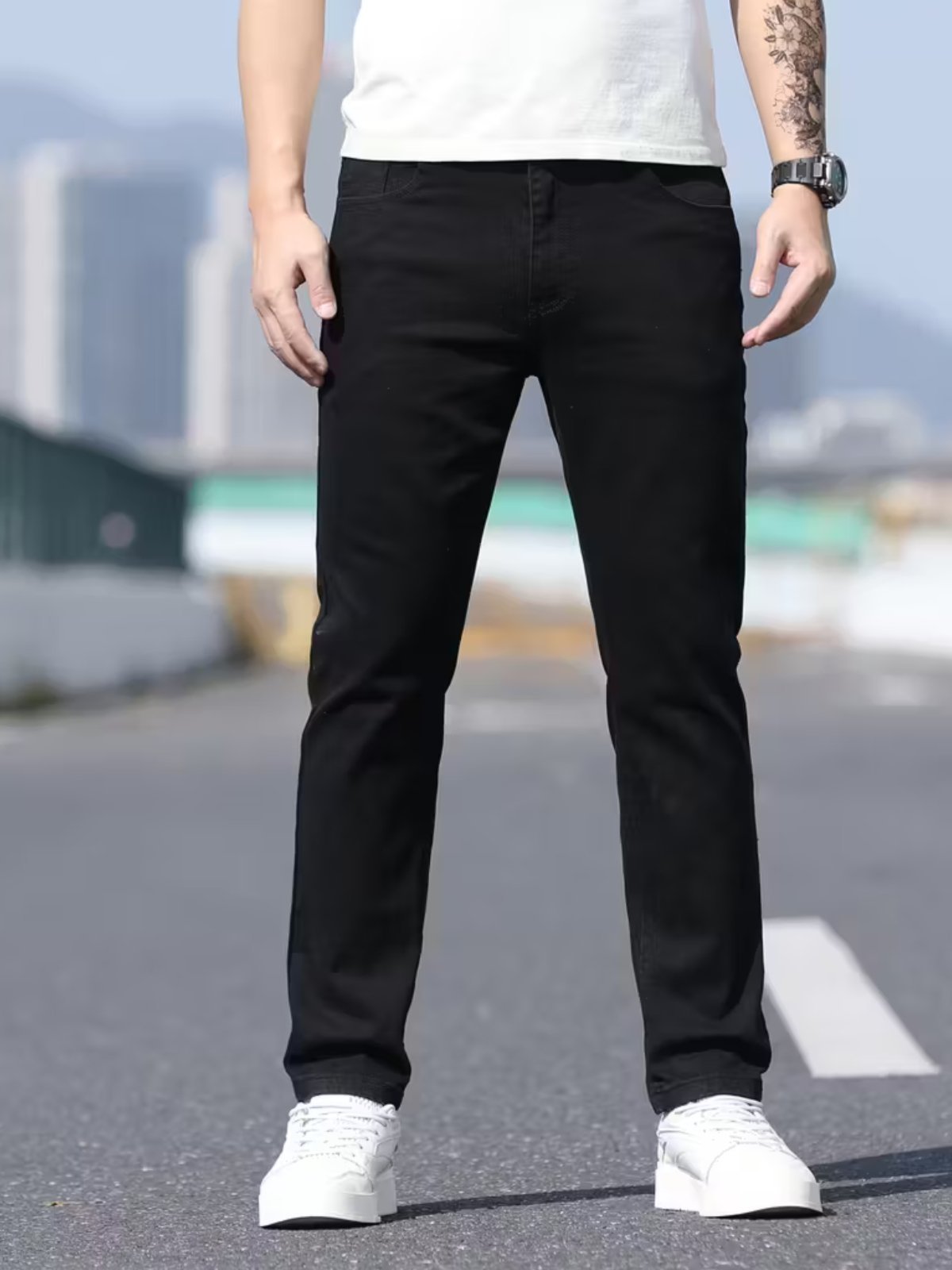 Calça Sarja Masculina Estilo Renovado Preta Básica e Confortável