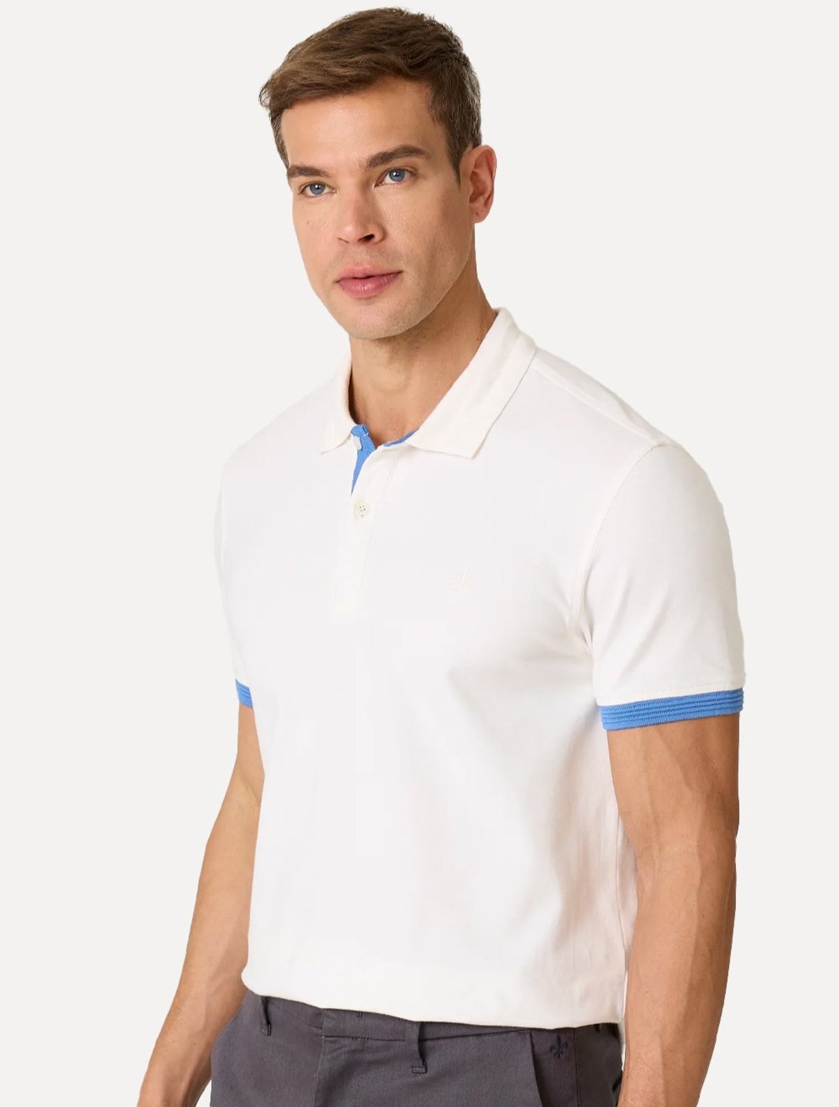 Polo Dudalina Masculina Flex Gola Jacquard Off White