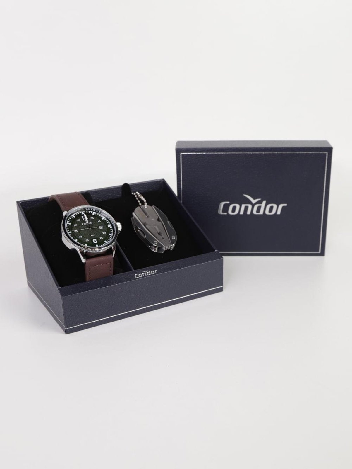Kit Relógio + Acessório Condor Masculino MARROM