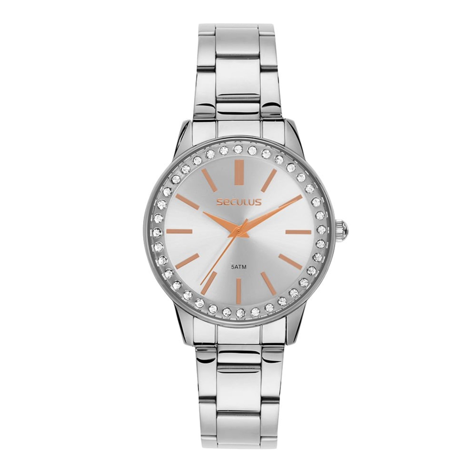 Relógio Seculus Feminino com Aro em Pedras Prata Seculus