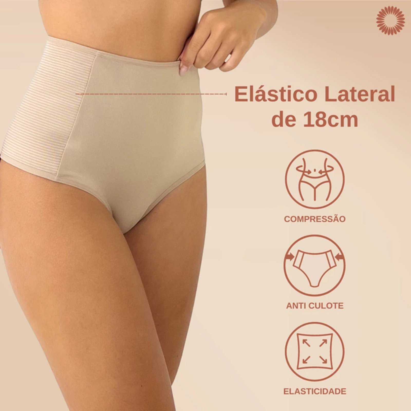 Kit 2 Calcinha Cinta Cintura Alta Modeladora Redutora Culote Calcinha Cós Alto Viere Chocolate