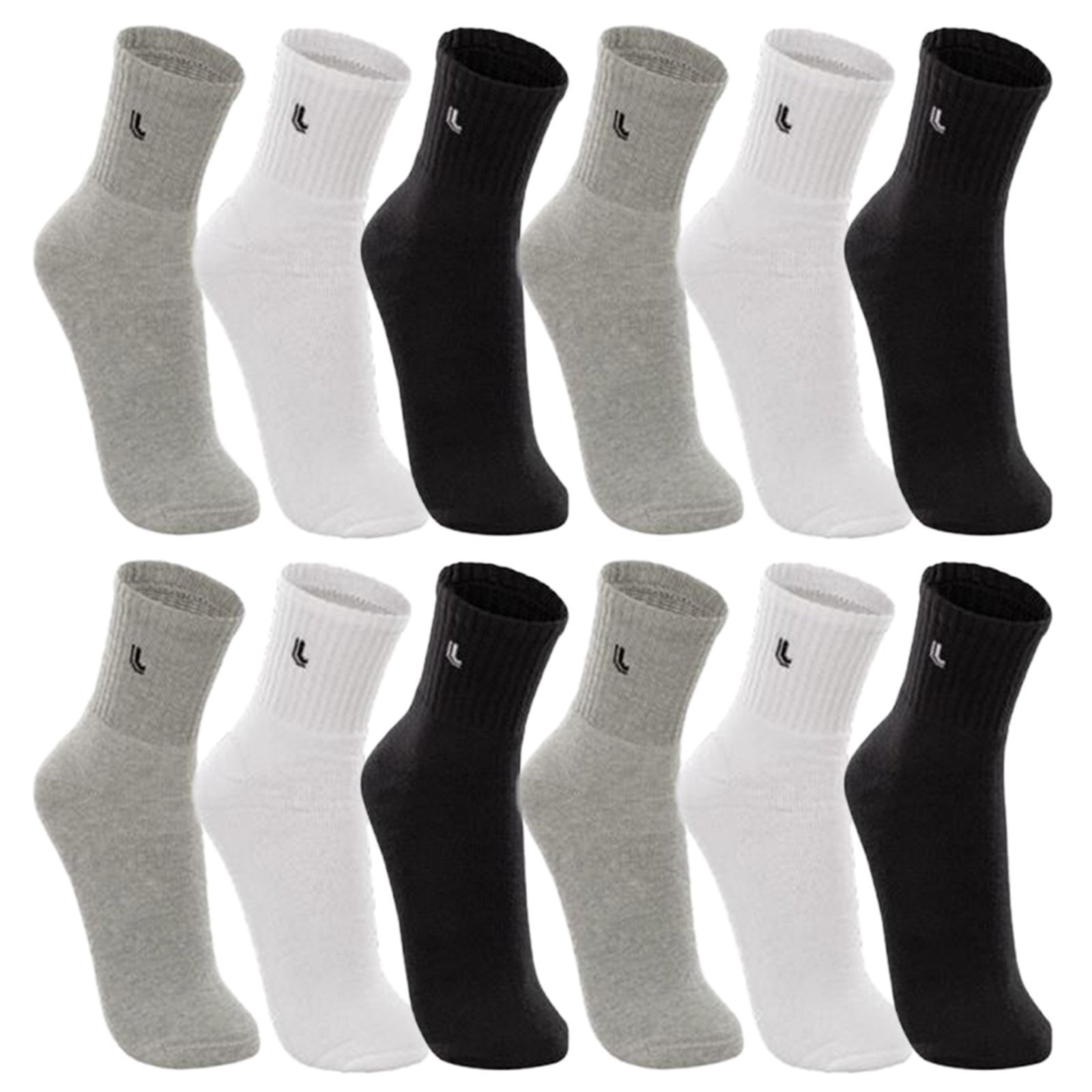 Kit 12 Pares Meias Lupo Cano Médio Sport Preto Cinza Branco