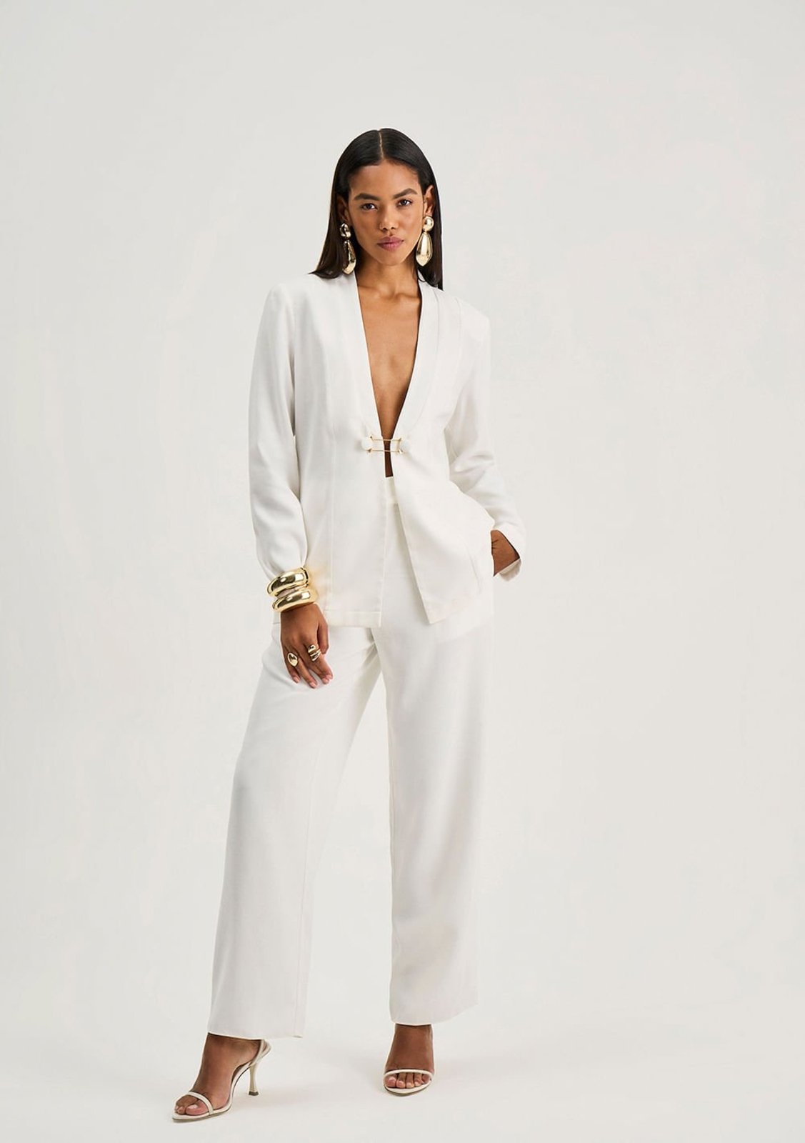 Blazer Iódice Ajustado Manga Longa Padrão Off-white