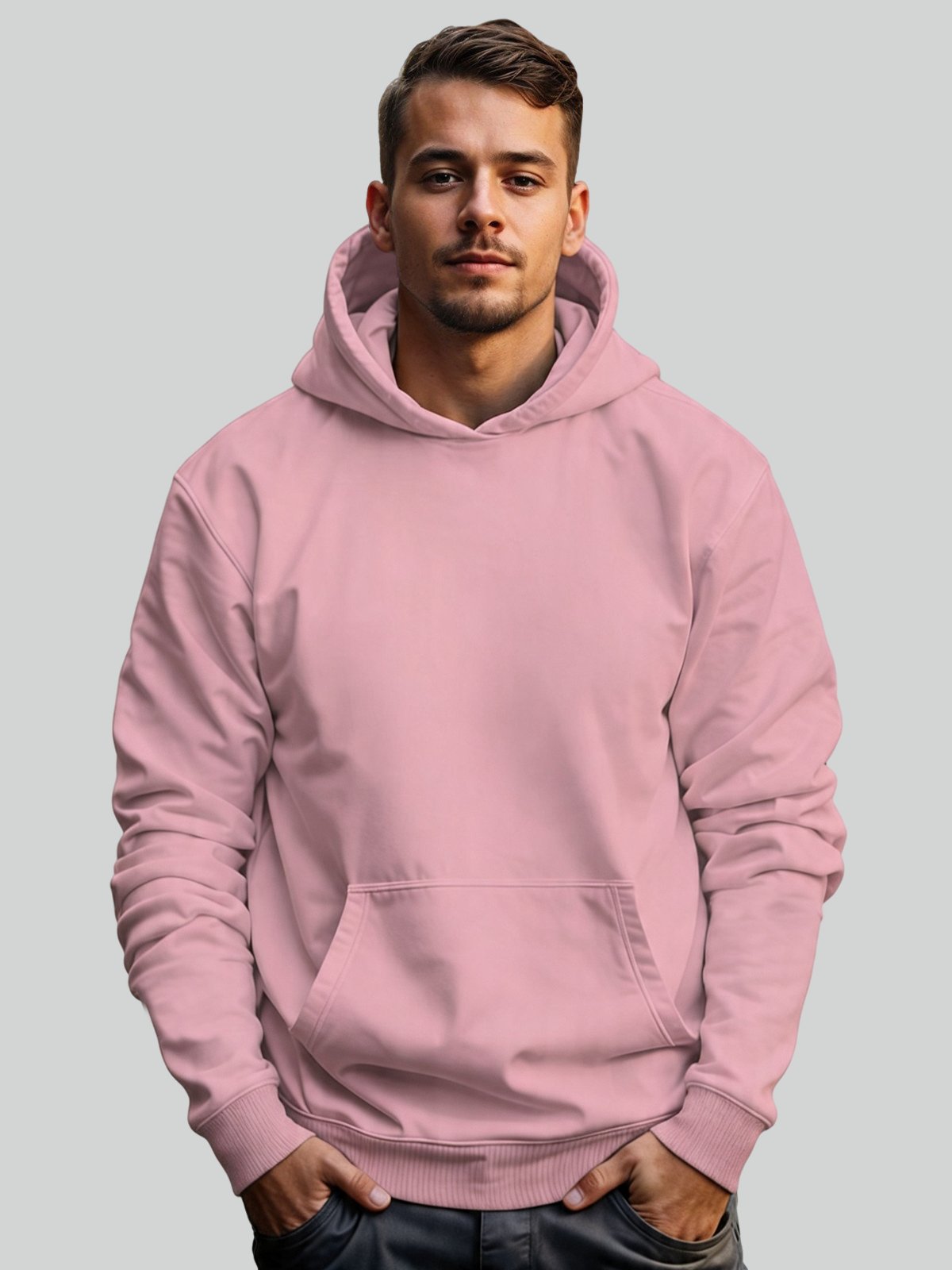 Blusa de Frio Moletom Canguru Masculino Flanelado Benellys Liso Rosa Claro
